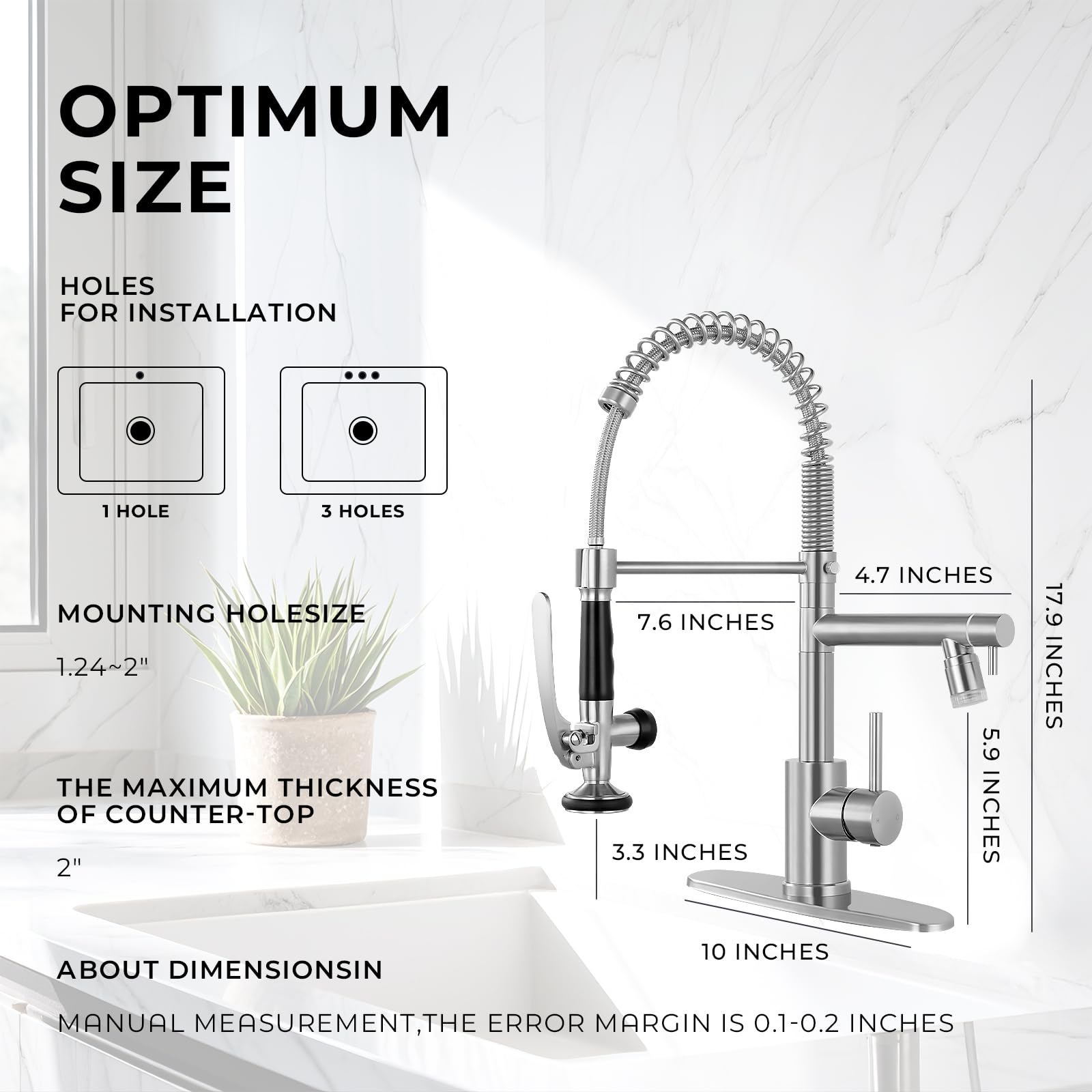 Fgkq Led Kitchen Faucets With Pull Down Sprayer, Commercial Kitchen Faucets, Two Head Kitchen Sink Faucets, High Pressure Faucet For Kitchen Sink, Stainless Steel, Brushed Nickel