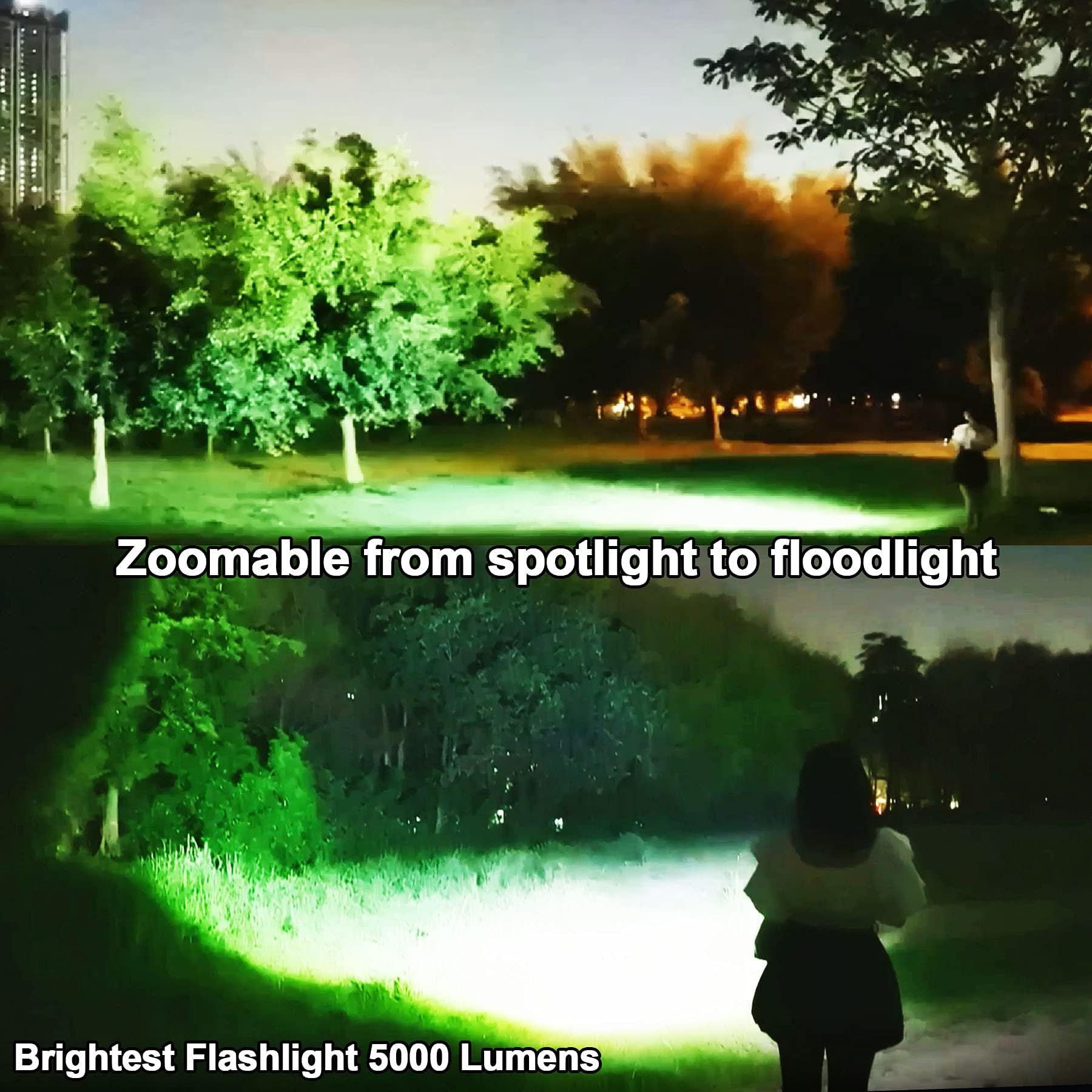 Vastfire Rechargeable Flashlights High Lumens Zoomable  Best Floodlight Spotlight Strobe Light Lanterns Brightest Flashlight For Home Camping Power Outage Cars