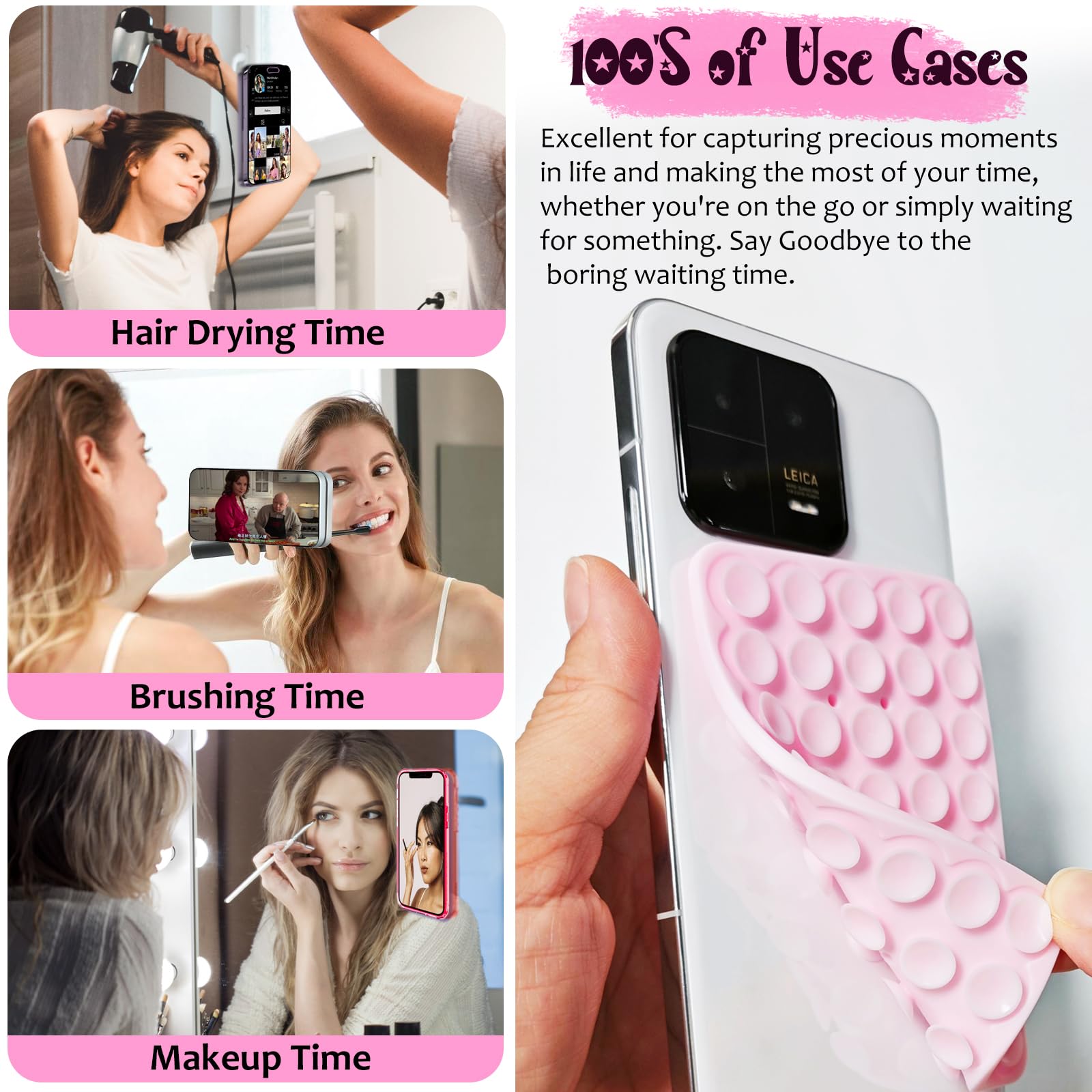 Azxyi 2 Pack Silicone Suction Cup Phone Case Mount Double Sided, Non Slip Phone Accessories For Cellphone, Hands- Strong Grip Silicon Phone Holder For Selfies And Videos (Lightpink&Translucent)