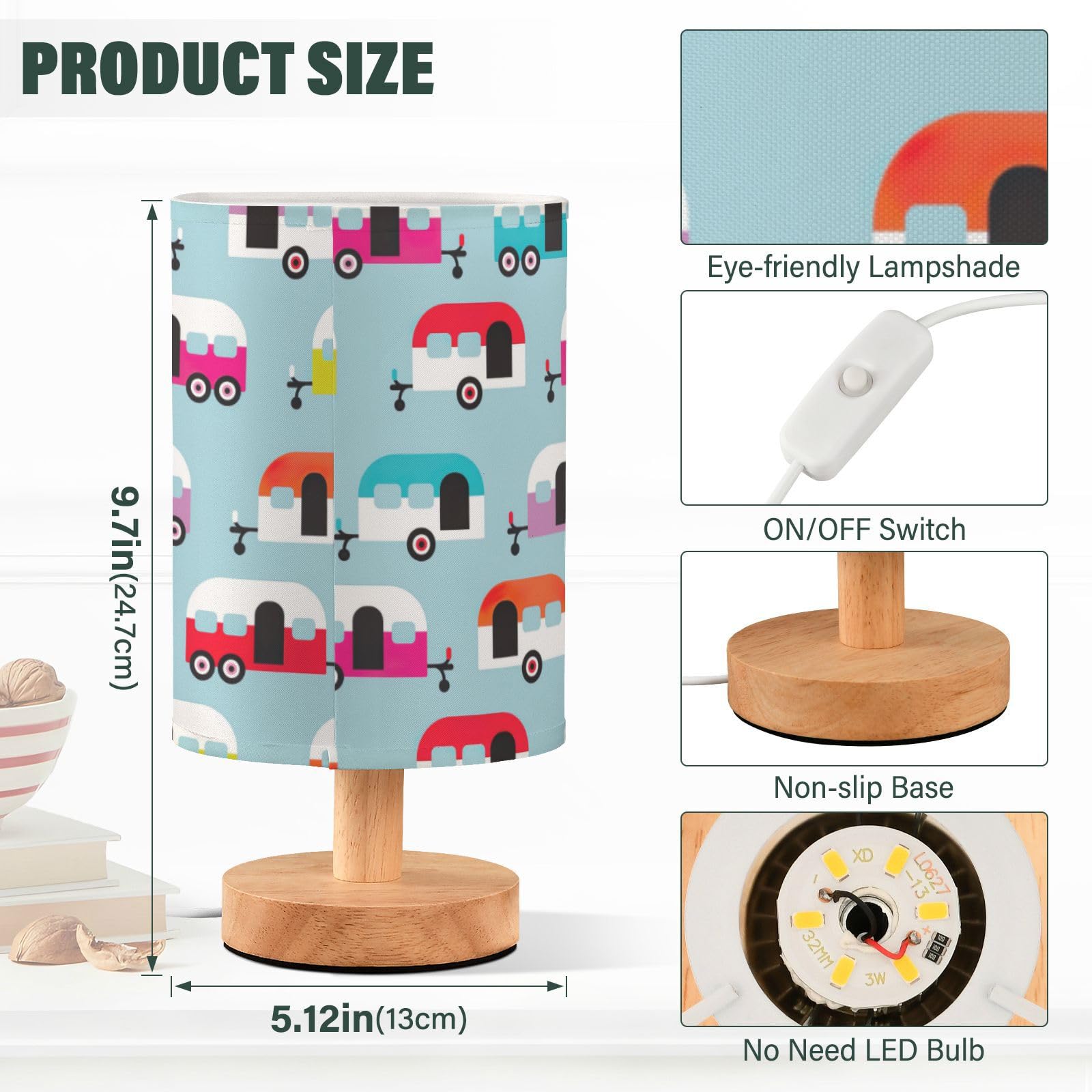Frodotgv Led Table Lamp Night Stand Lamp For Small Spaces Colorful Camper Caravan Retro Night Lights For Boys Classroom