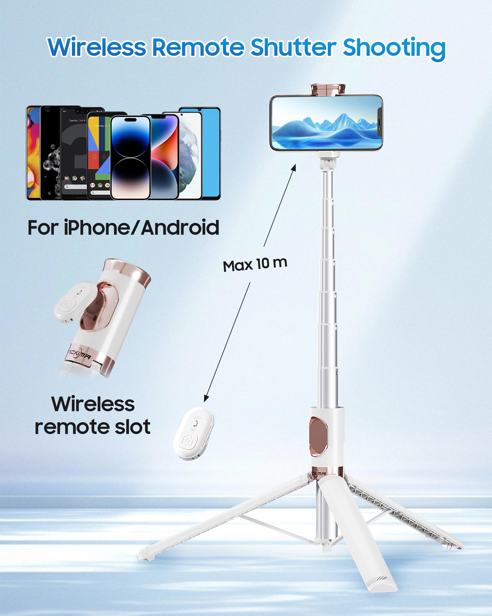 Ackima 67" Selfie Stick Phone Tripod, All-In-1 Cell Phone Tripod With Wireless Remote, Extendable Compact Tripods Portable Travel Stand For Iphone Android Selfie/Video Recording/Live Stream/Vlog