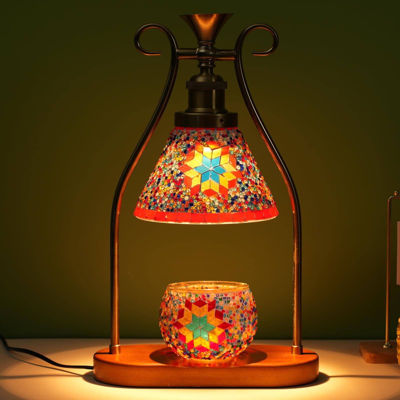 Cautomart Turkish Table Lamp, Mosaic Lamp, Wax Warmer, Moroccan Mosaic Lamps, Antique Design, Adjustable Brightness，Suitable For Mood Lighting For Home Decor