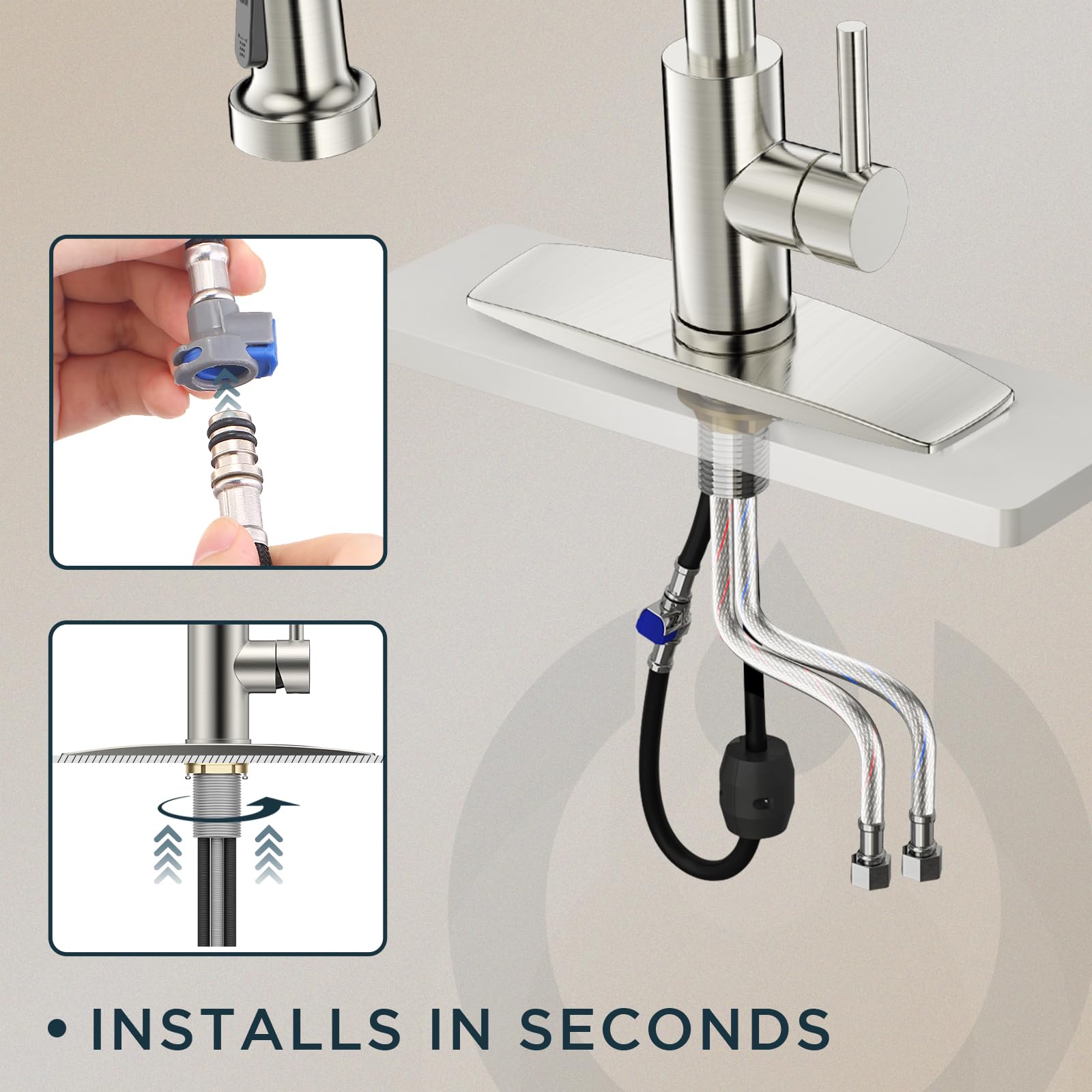 Forious Kitchen Faucet With Pull Down Sprayer, Brushed Nickel Single Handle Sink Faucet Stainless Steel With Deck Plate For 1 Or 3 Hole, Suitable For Farmhouse Laundry Utility Rv Bar