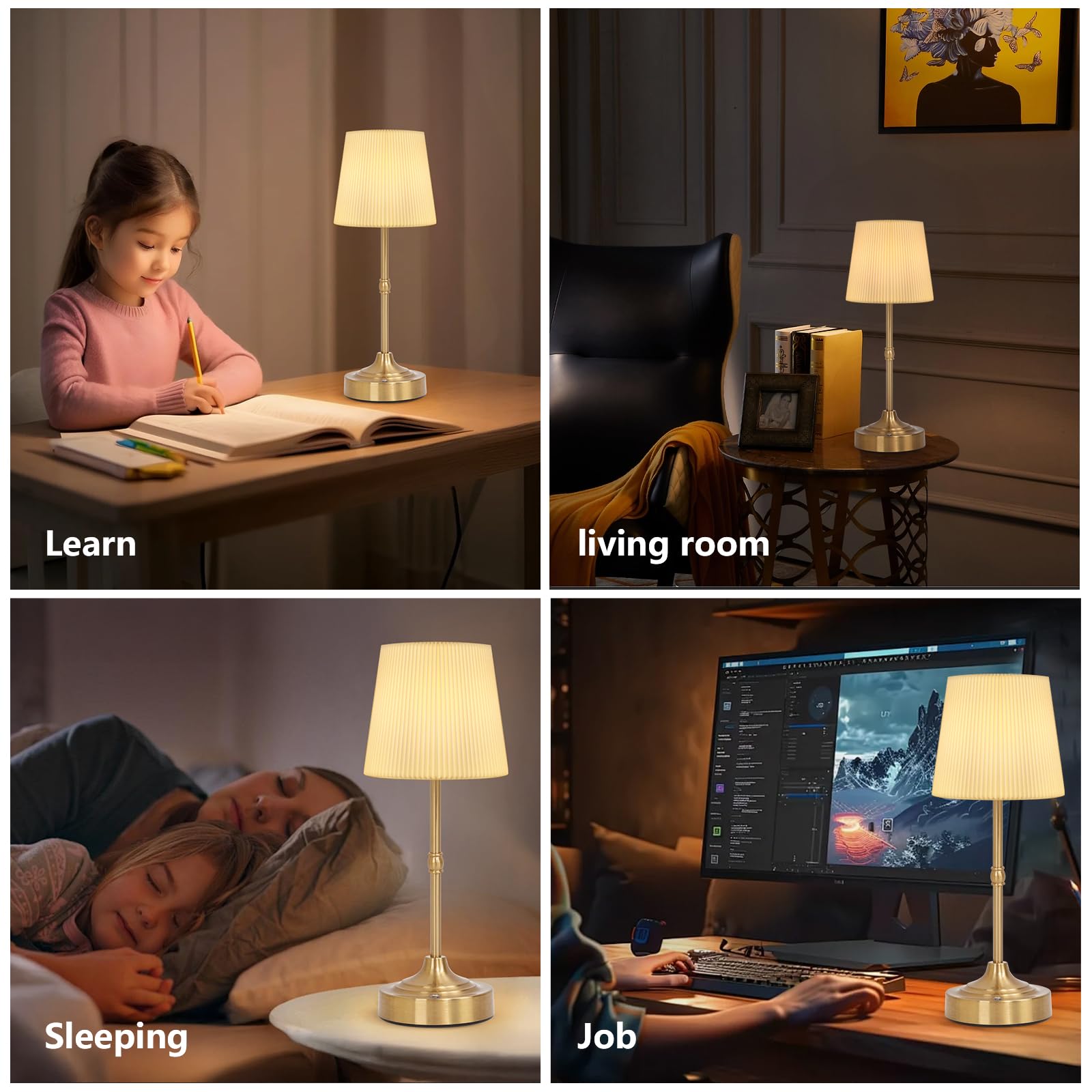 Baishezhuan Cordless Led Table Lamp With Dimmer, Built-In Rechargeable Battery, 3-Level Brightness, Patio Table Lamp, Bedside Night Lamp, Ambient Light For Restaurant, Antique (Gold)