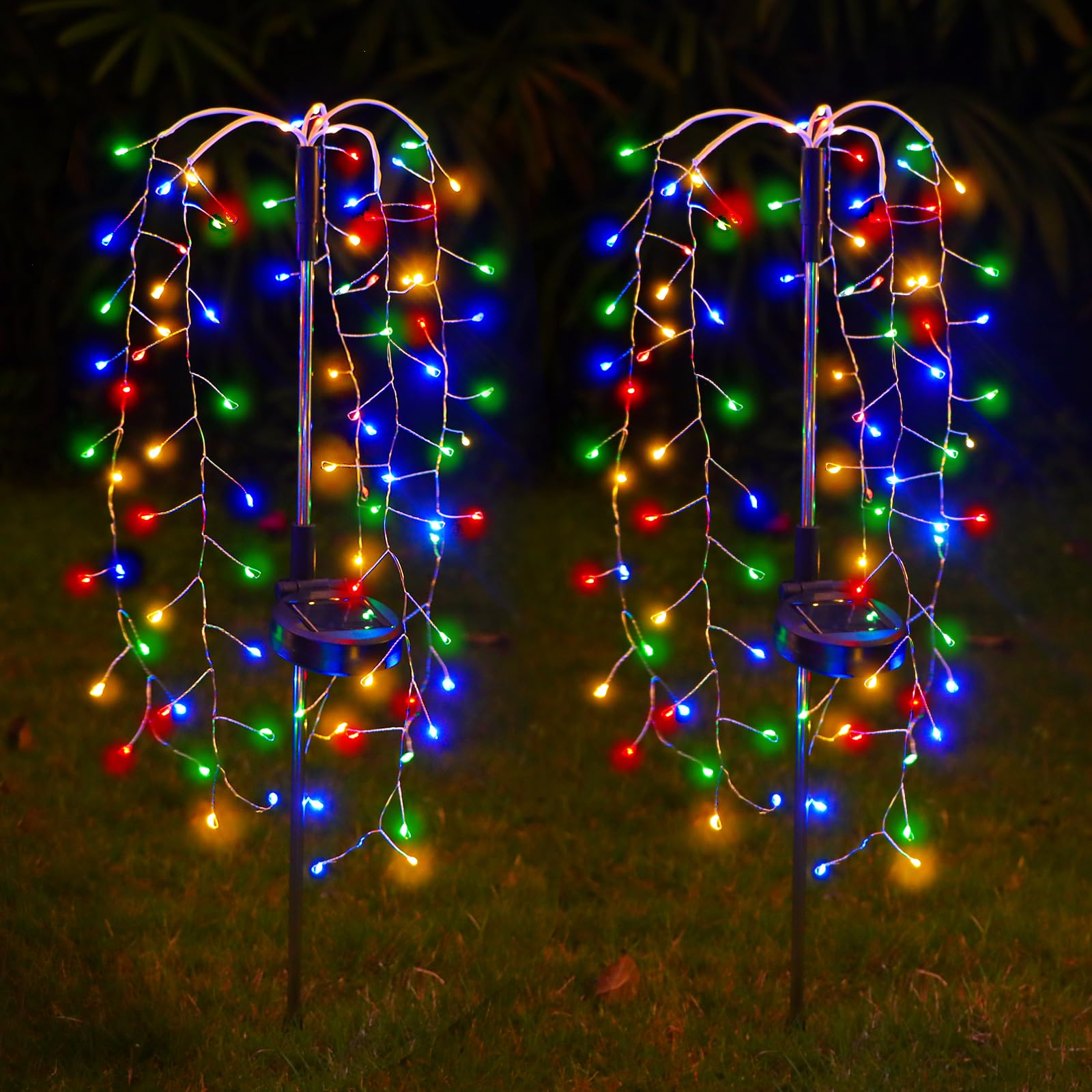 Veeki Solar Garden Lights, 2 Pack Multi-Color Solar Firework Lights Outdoor Waterproof, Twinkling Solar Copper Wire Fairy Outdoor Lights, Decorative Solar Lights For Outside Yard Patio Path Walkway (Rgb)