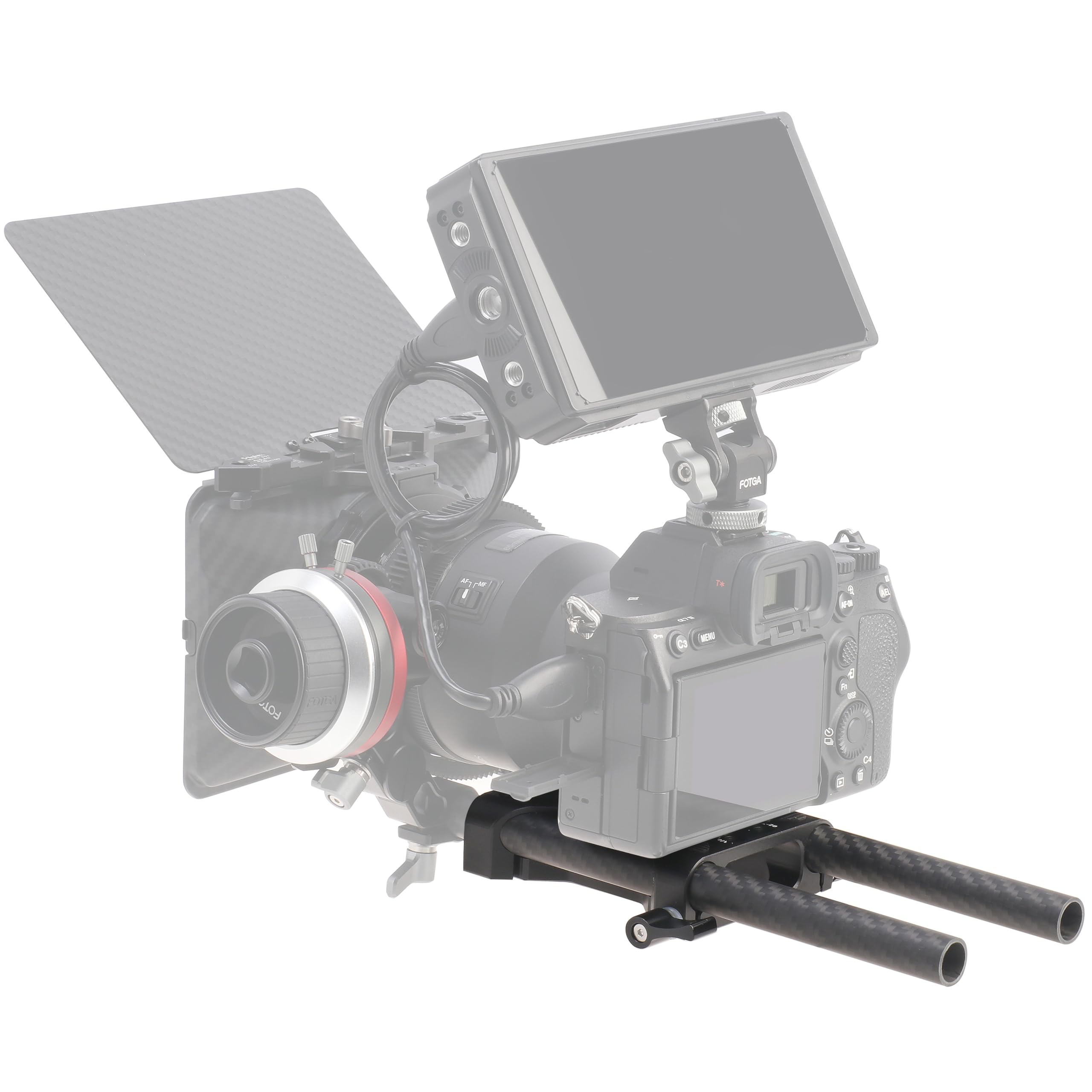 Fotga 15Mm Rail Camera Base Plate With 12Inch Carbon Fiber Rods For Dslr Camera/Cage/Tripod Rig,1/4"-20 3/8"-16 Screw And Holes For Multi-Purpose