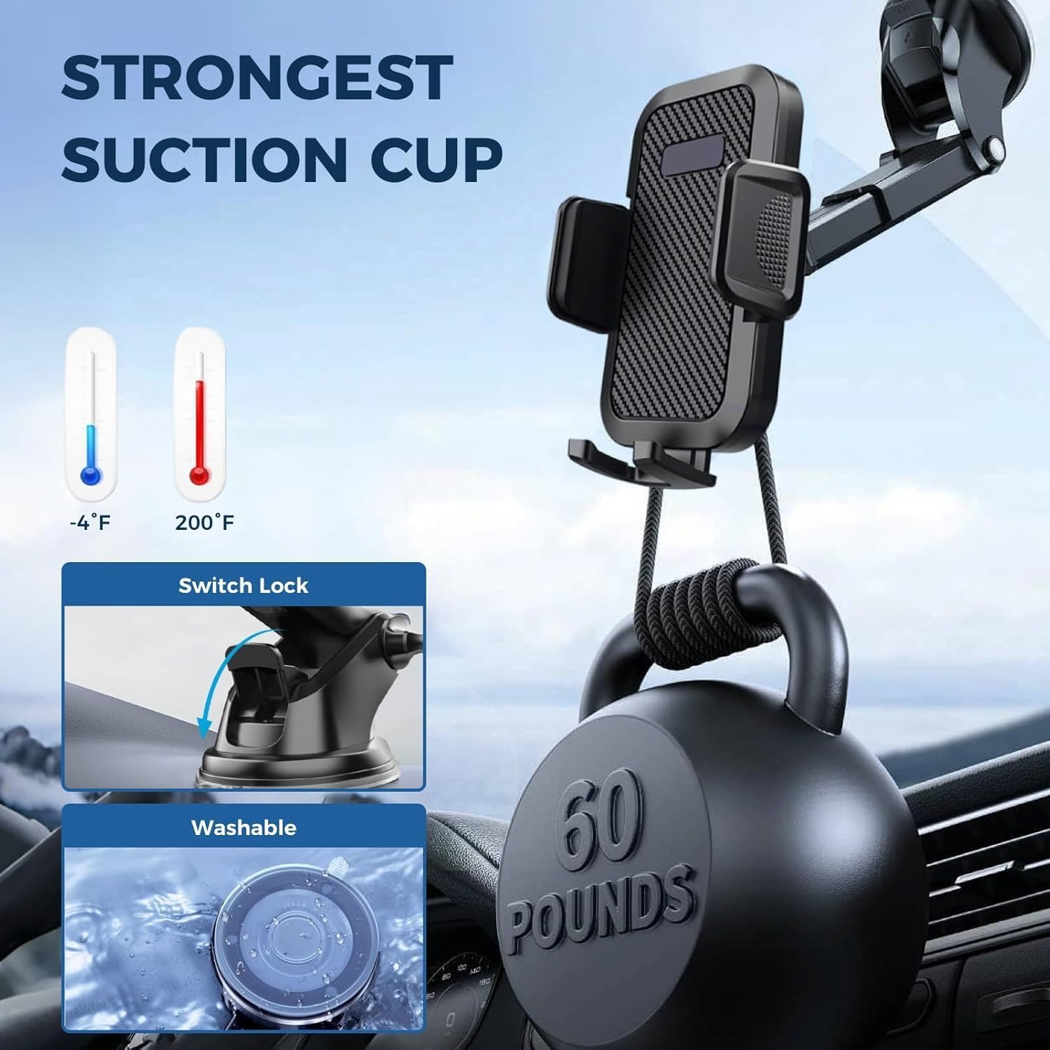 Yiokouz Phone Mount For Car,Military-Grade Car Phone Holder Mount Universal Automobile Dashboard Windshield Cell Phone Holder Truck Vent For Iphone 16 15 14 13 Pro Max Samsung