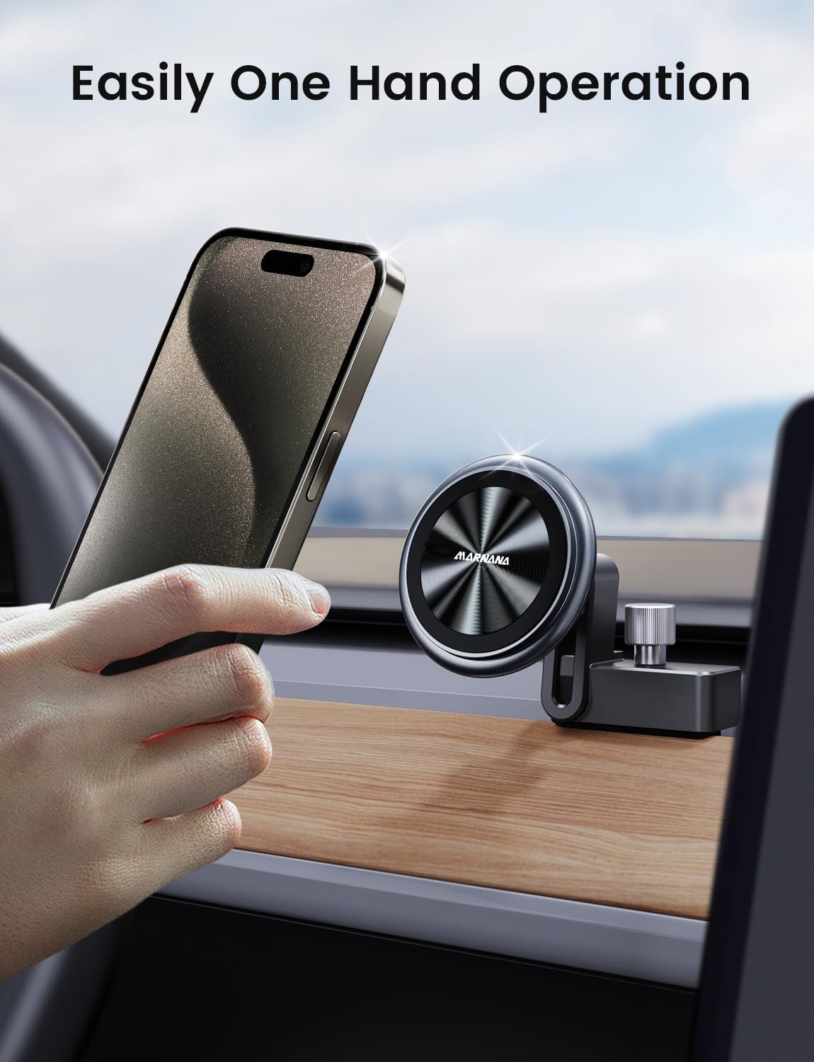 Marnana Phone Holder For Tesla Model 3/Y, For Magsafe Magnetic Universal Shock Absorption(6 Built-In Springs) Car Mount, 360 Degree Rotatable Phone Mount For Car Fit For Iphone 12/13/14/15 Series