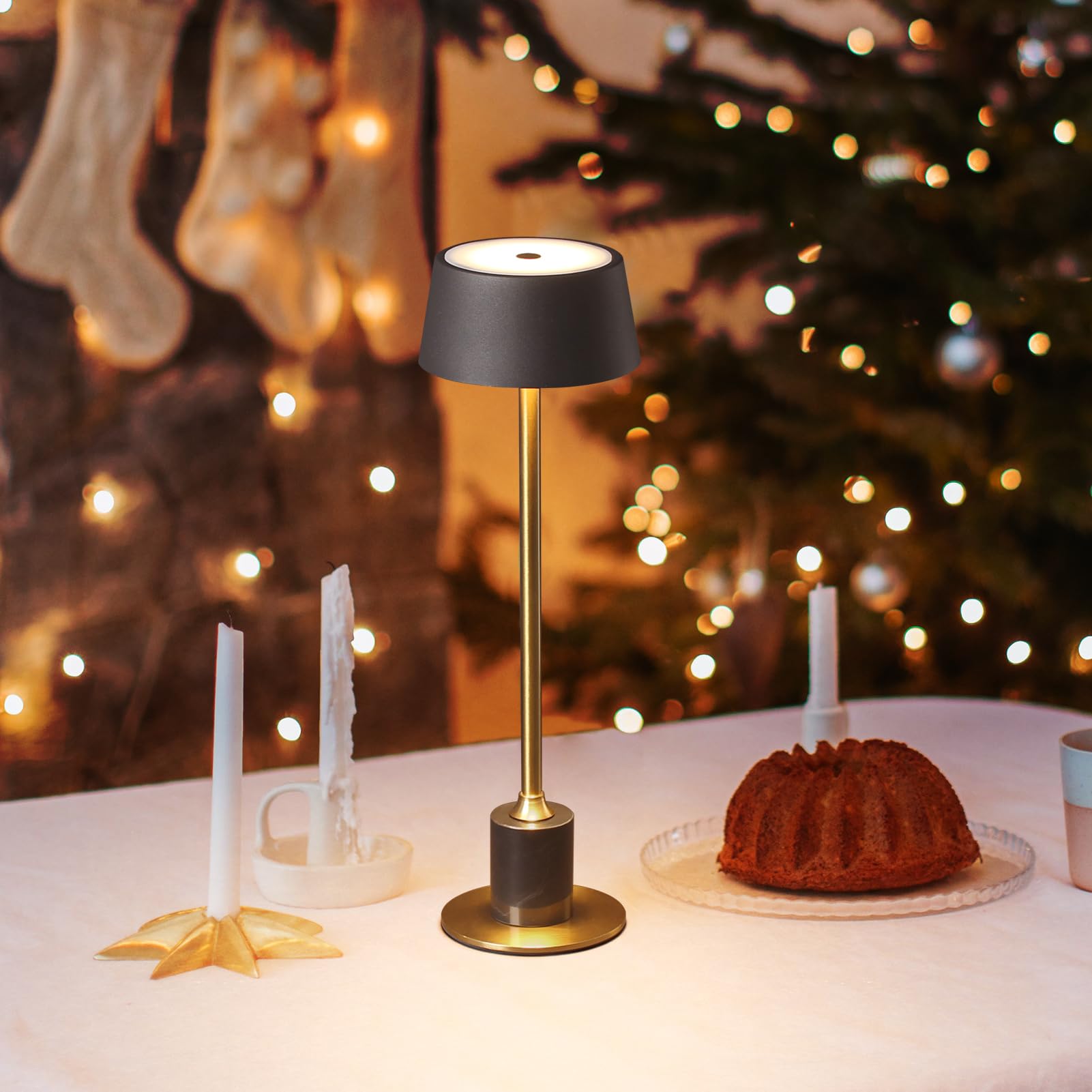 Dawalight Cordless Table Lamp, Rechargeable Desk Lamp, 2500Mah 3 Level Brightness Fillable Lamp, Couple Dinner, Coffee Table, Restaurant, Bedroom, Reading, Outdoor Camping Black + Gold