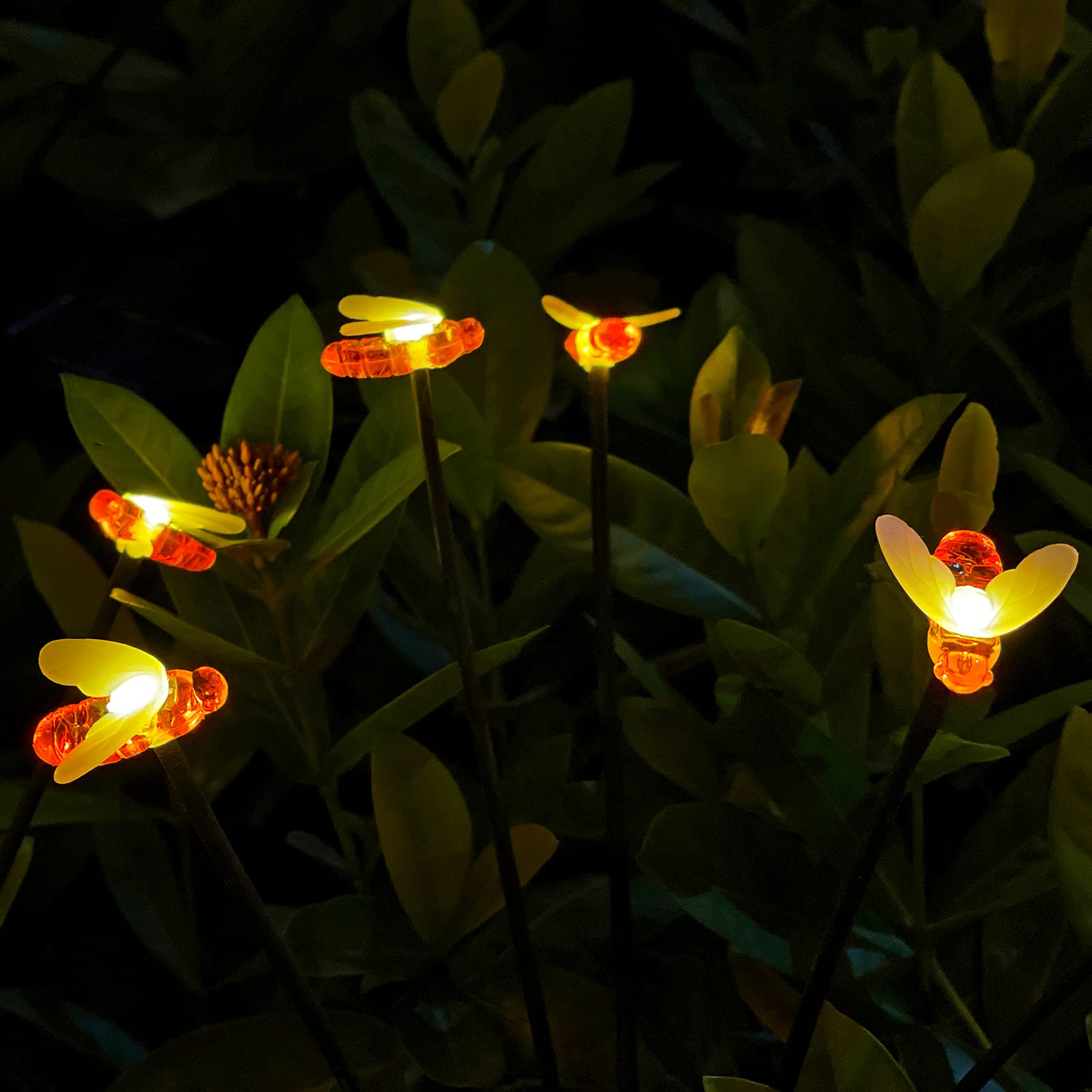 Aotiyl Solar Garden Lights Outdoor Decorative - 4Pack Starburst Swaying Solar Lights Outdoor Waterproof, Solar Powered Firefly Lights, Solar Bee Lights, Warm White