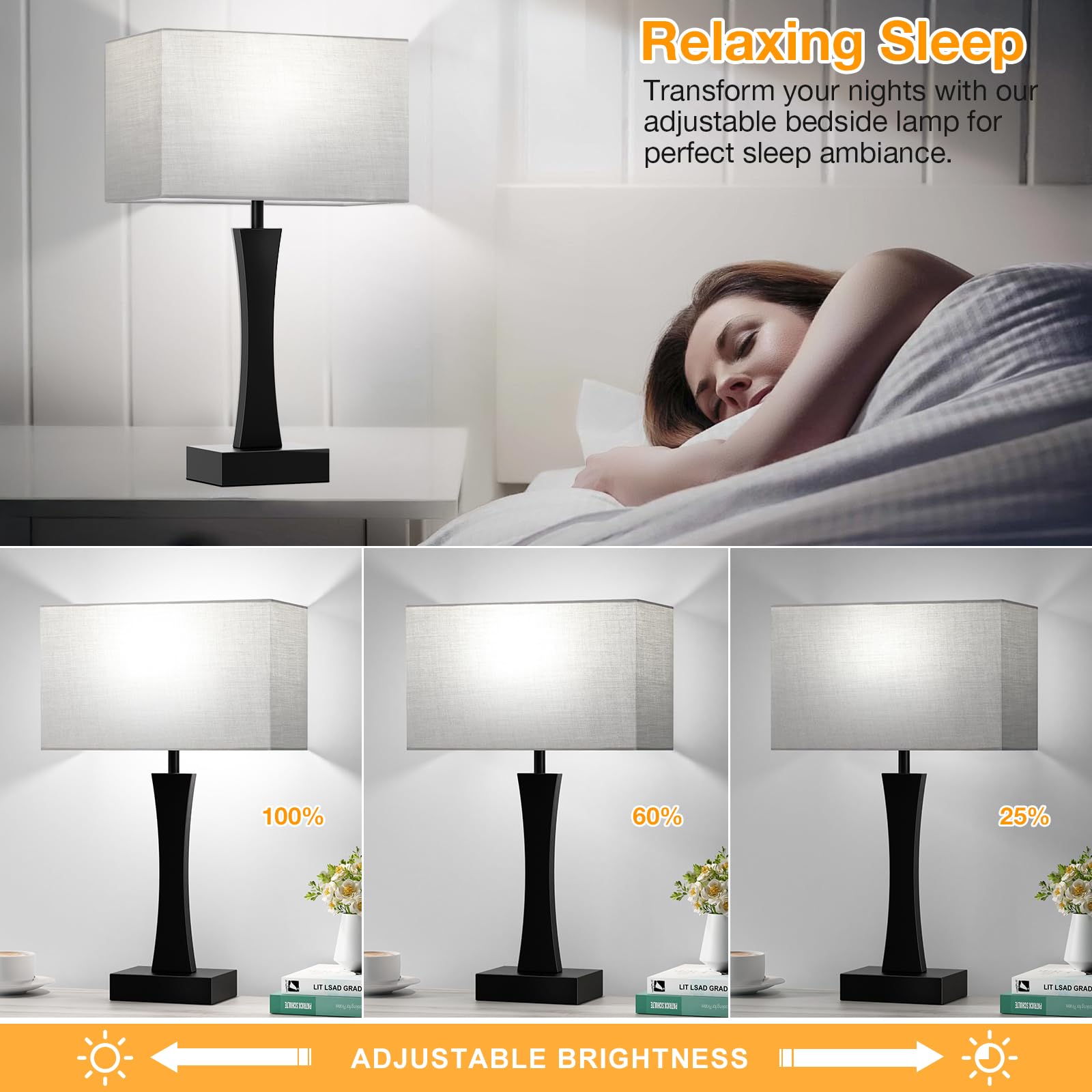 Seealle Bedside Lamps For Night Stands - 3 Way Dimmable Table Lamp For Bedroom With Usb C+A Ports,Modern Bedside Lamps Set Of 2, Touch Lamps For Nightstand Living Room Side Table End Tables(Bulbs Included)
