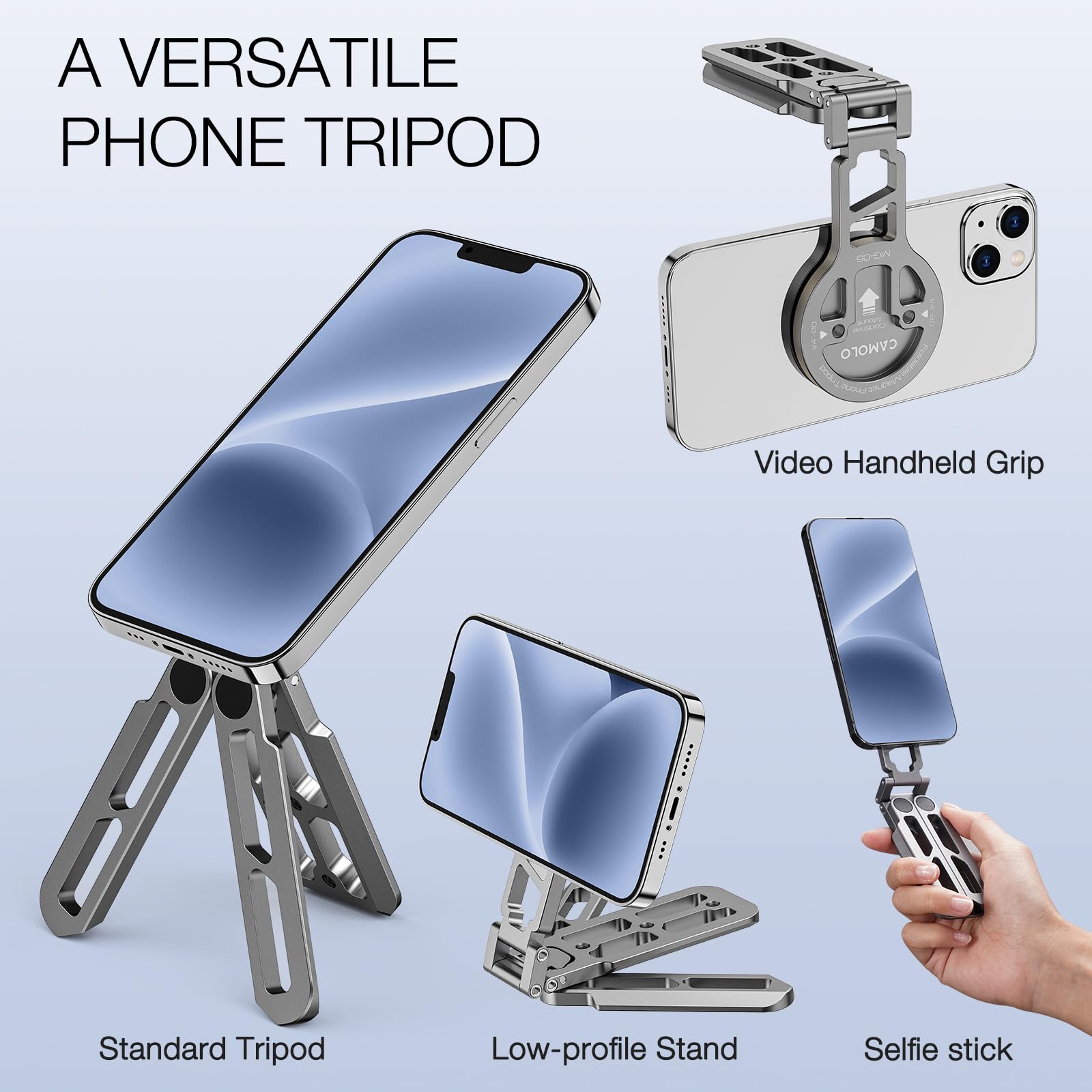Camolo Geek Magnetic Pocket Phone Tripod Foldable Compatible With Magsafe For Iphone 15/14/13/12 Plus Pro Max Series, Mini Cell Phone Tripod Mount Handle Smartphone Desk Stand Travel All In One
