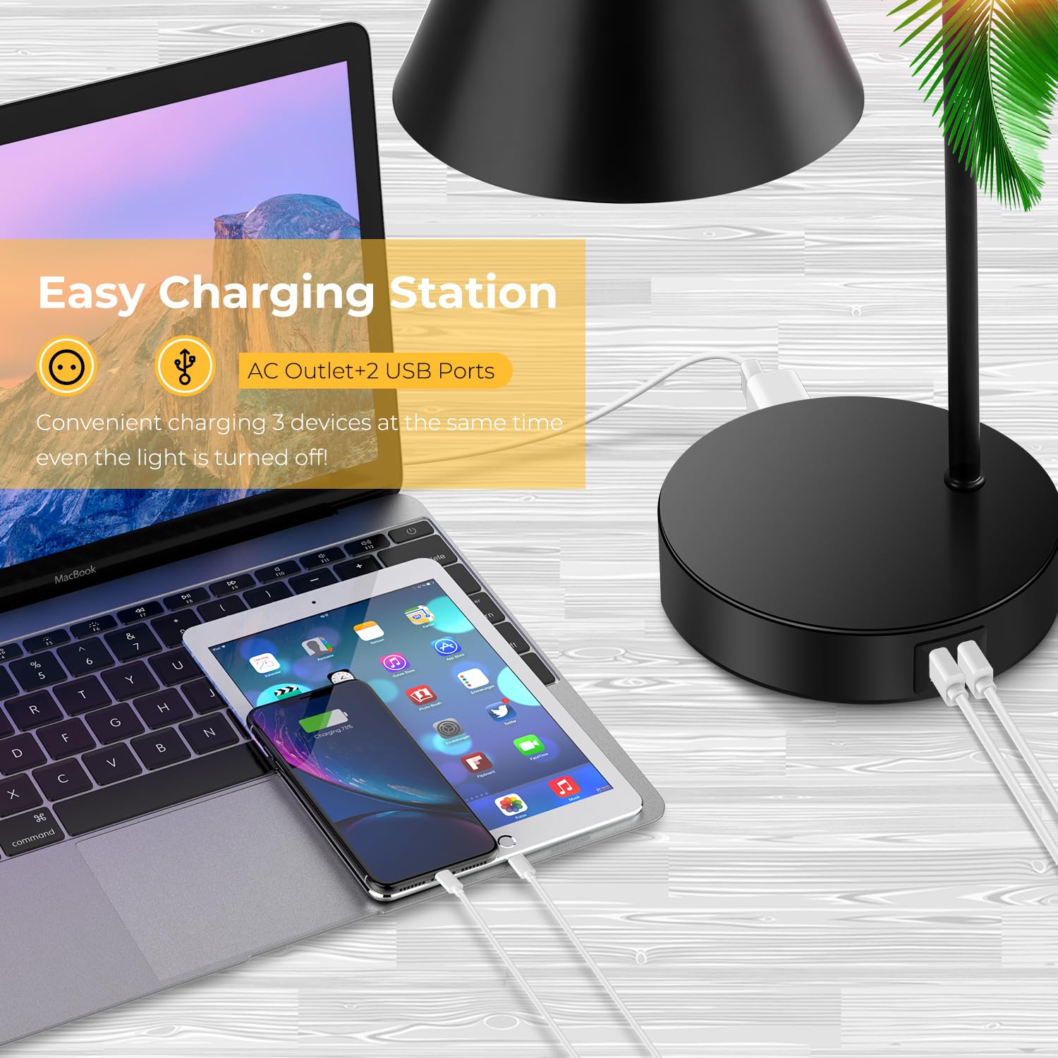 Brightever Industrial Dimmable Desk Lamp With 2 Usb Charging Ports Ac Outlet, Touch Control Bedside Nightstand Reading Lamp Flexible Head, Black Metal Table Lamp For Bedroom Office Living Room, Bulb Included