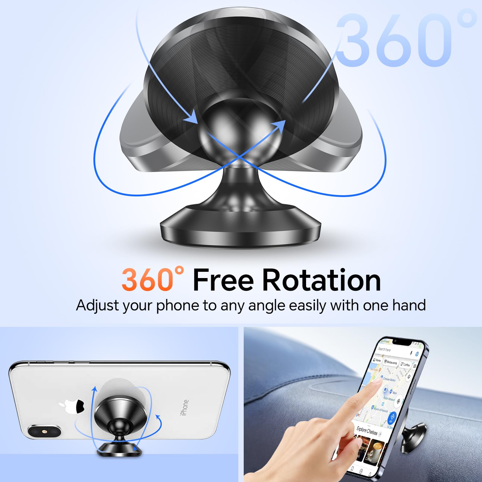Romuto 【 2-Pack 】 Magnetic Phone Holder For Car Dashboard【Strong Magnet】Iphone Magnetic Phone Mount For Car Phone Holder 【4 Metal Plate】Cell Phone Holders For Your Car Mount For Iphone 16 Pro Max 15 14 13 12