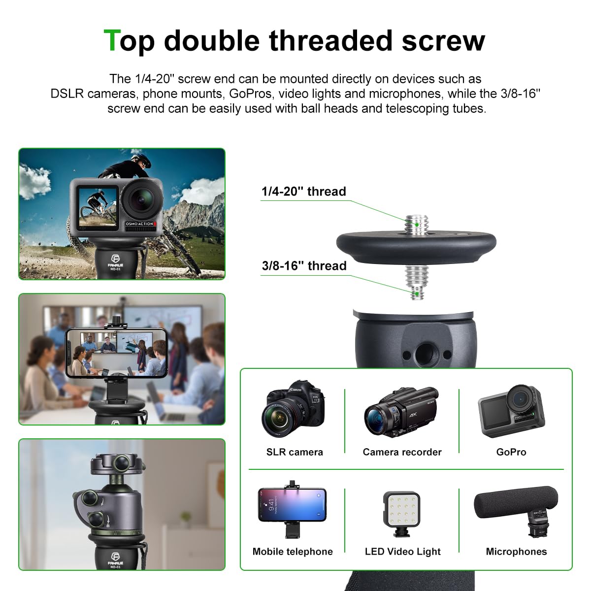 Fanaue Md-01 Camera Monopod Stand With 1/4"-20 And 3/8"-16 Threads, Carbon Fiber Monopod For Canon Nikon Sony And Dslr Cameras, Lightweight Travel Tripod Load 10Kg/22Lbs, Great For Outdoor Photography
