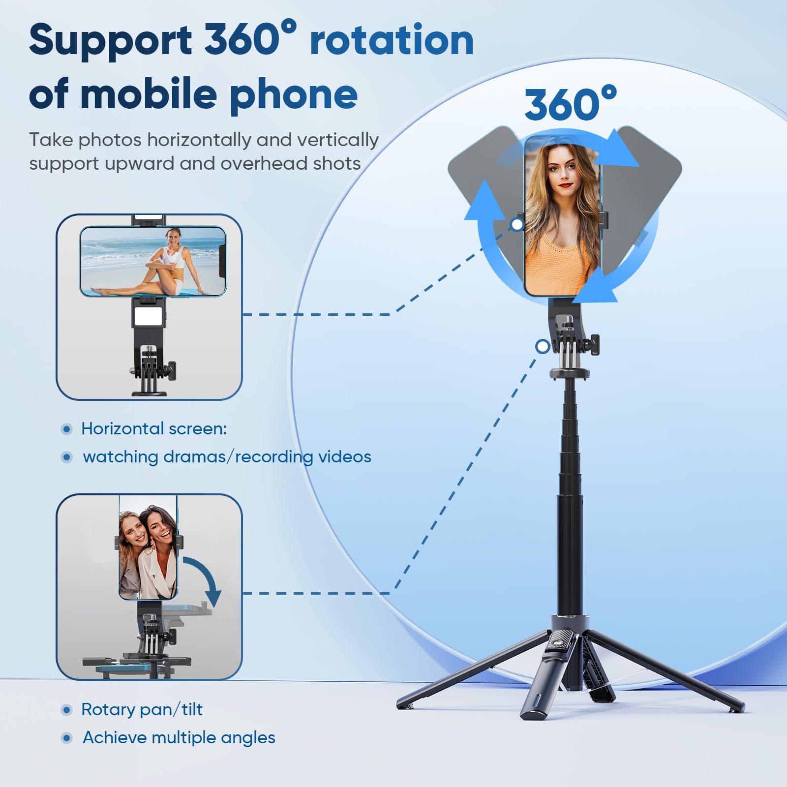 Unillqss Selfie Light For Iphone,53 Inch Tripod For Iphone With Light, 360 Degree Adjustable Selfie Stick Tripod For Cell Phone Gopro With Remote Aluminium Black