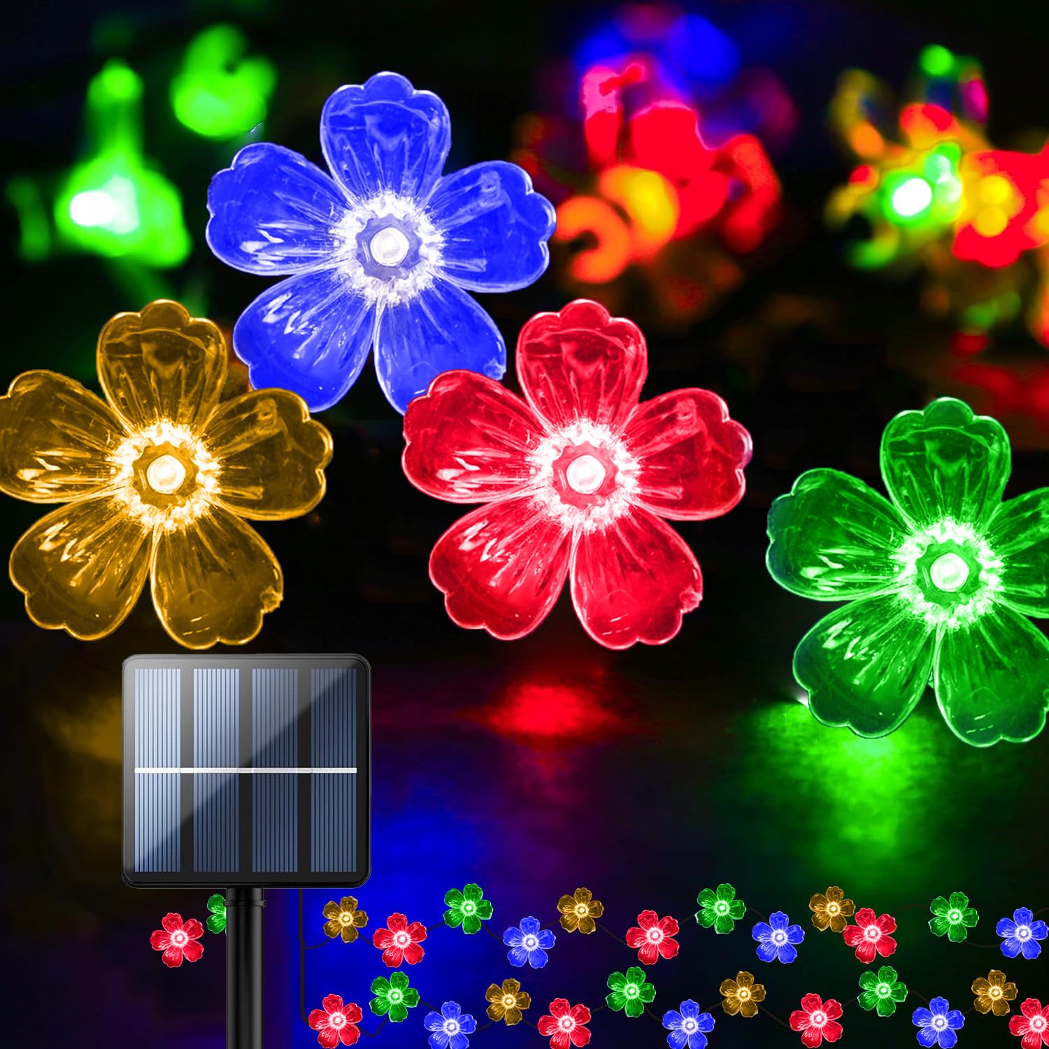 Easesolies Solar Flower String Lights Outdoor Waterproof-Morning Glory Flowers, 20-Brightness Led String Lights, 20Ft 2 Modes, Perfect Decor For Garden, Fence, Yard, Andtrees(Multicolor)
