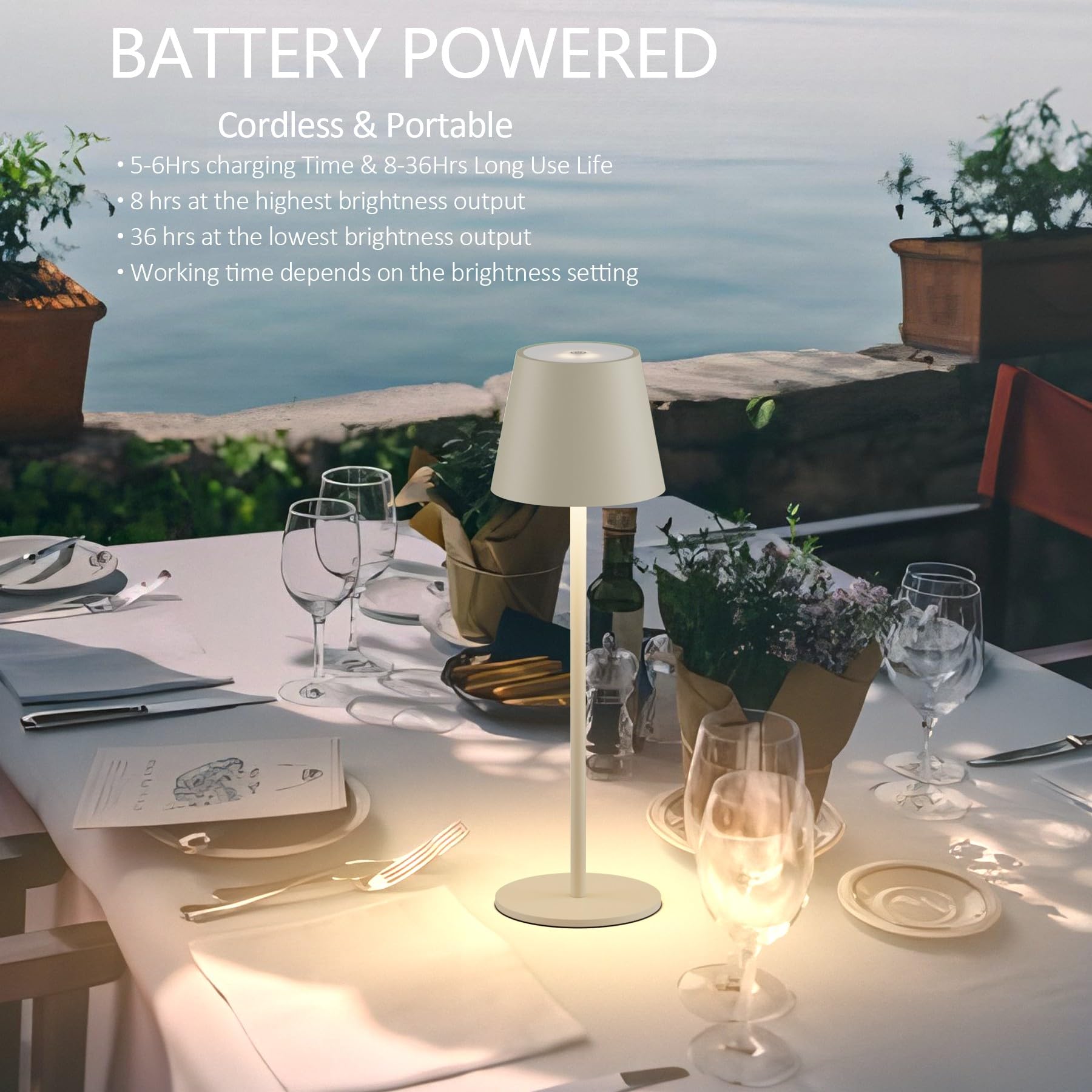 Irotine 2-Pack Beige Cordless Table Lamp,Rechargeable Led Desk Lamp,5000Mah Battery Operated Lamp,3000K Warm Light Stepless Dimming,Ip54 Waterproof Portable Table Light For Restaurant/Camping,Beige