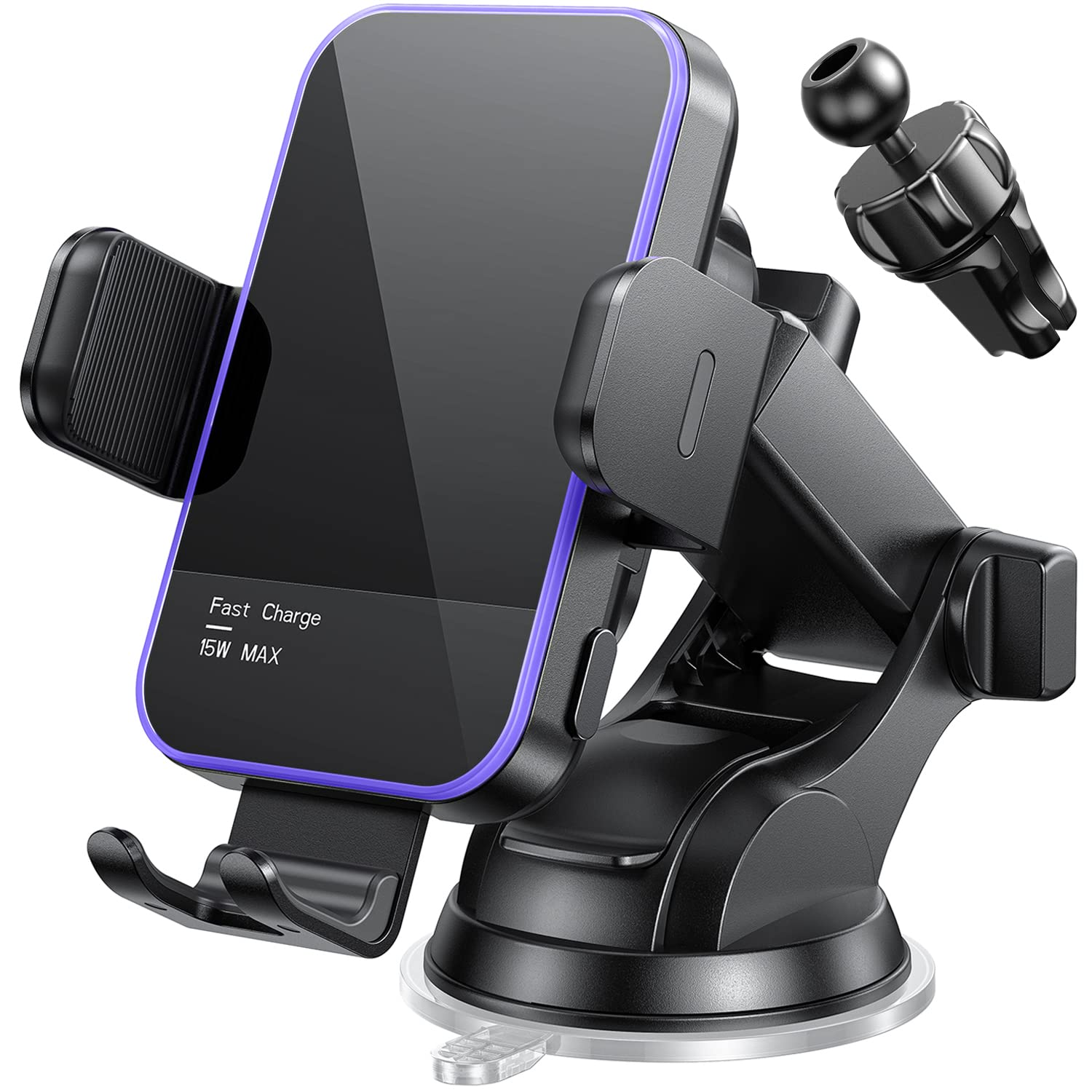 Mosurr Wireless Car Charger,【7 Colored Rgb Backlit】 15W Auto Clamping Phone Holders For Your Car Fit For Iphone 16 15 14 13 12 Mini Pro Max 11 Xr Xs, Samsung Galaxy S25 Ultra S24 S23 S22 S21+, Etc