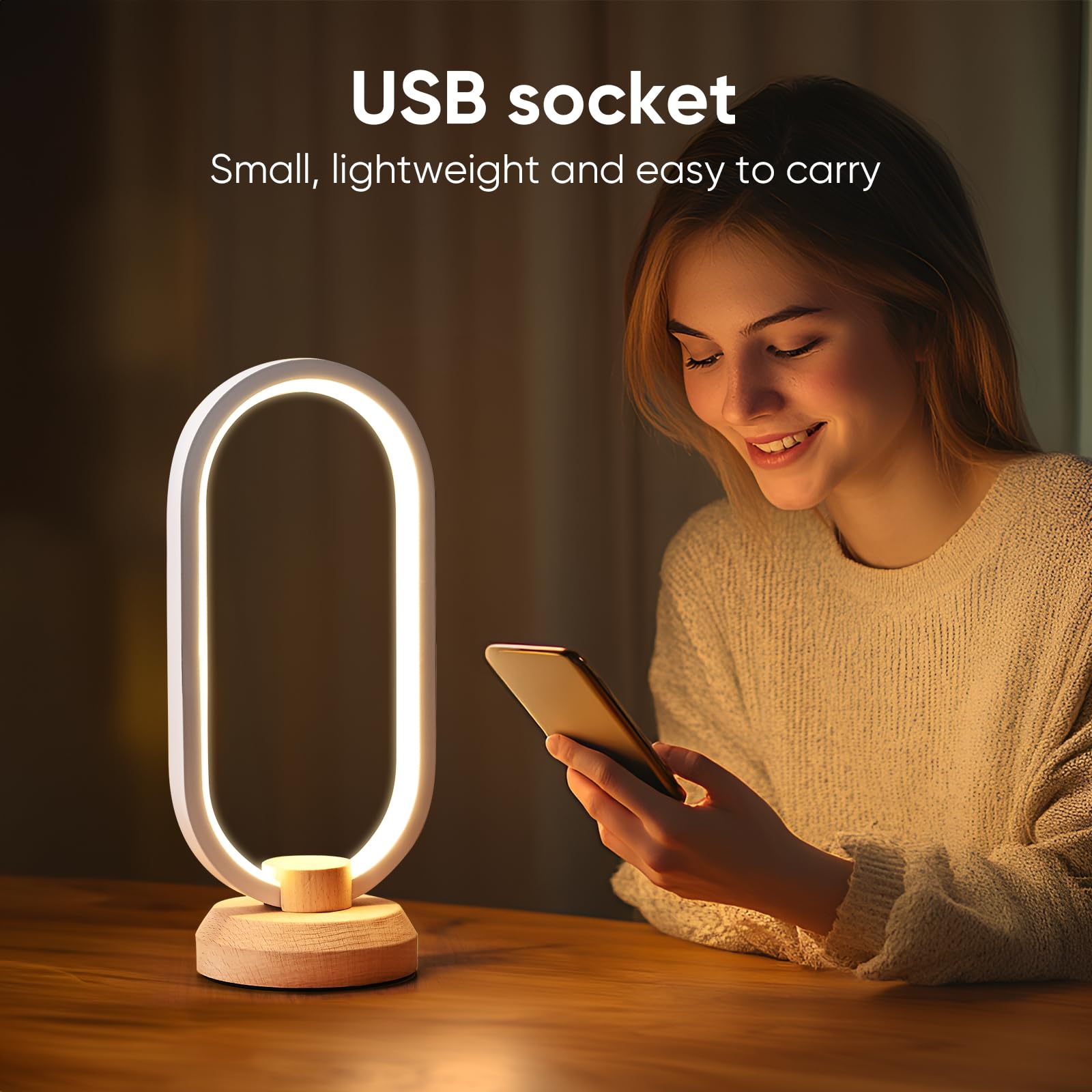 Lonrisway Modern Desk Lamp Led Wood Table Lamp, Bedroom Bedside Night Light, Dimmable Led Lighting, Creative Home Decor, Unique House Warmging