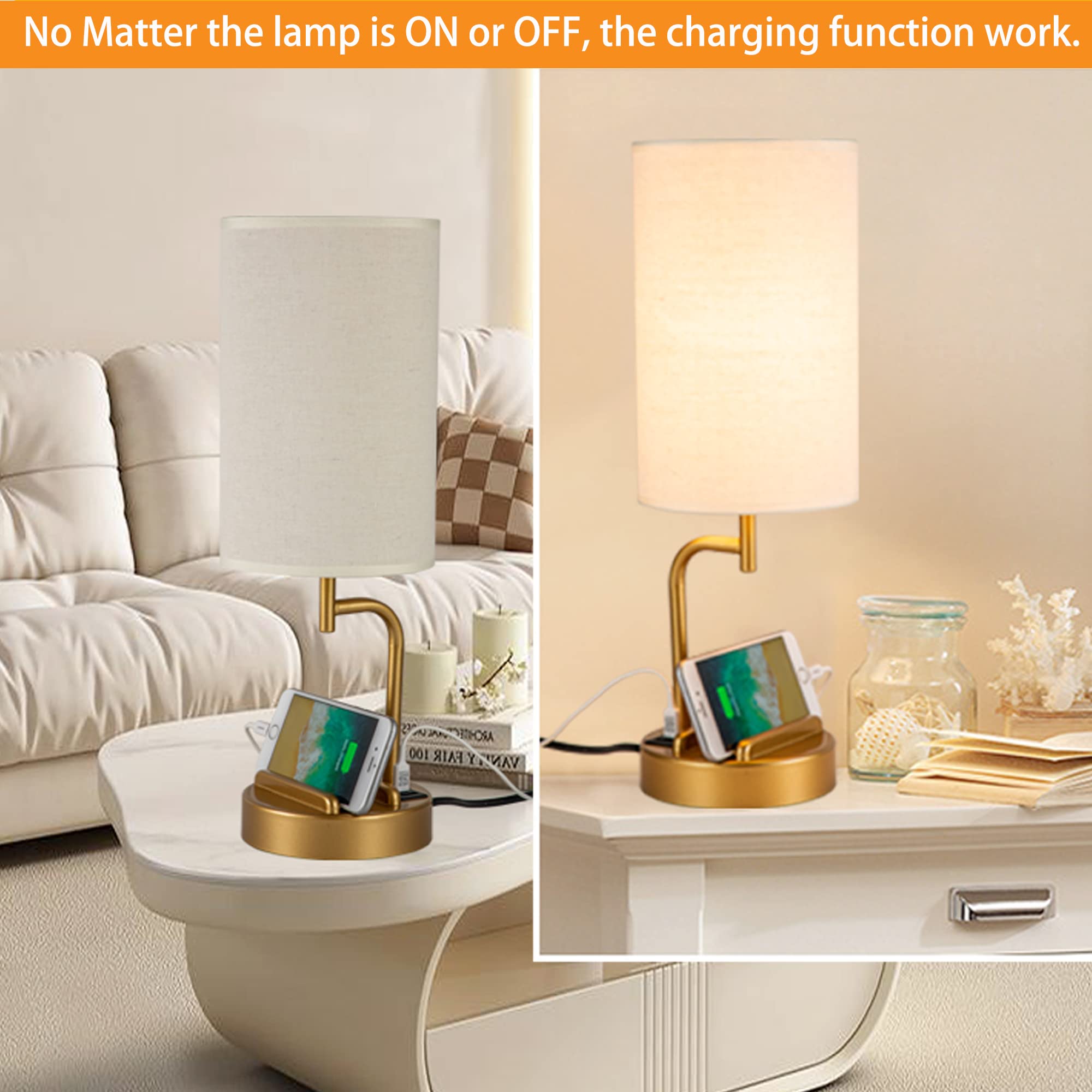 Dreamholder Touch Control Usb Table Lamp, 3-Way Dimmable Bedside Desk Lamp With Usb C & A Charging Ports And Ac Outlet, Nightstand Lamp For Bedroom, Dimmable Bulb Included, Gold