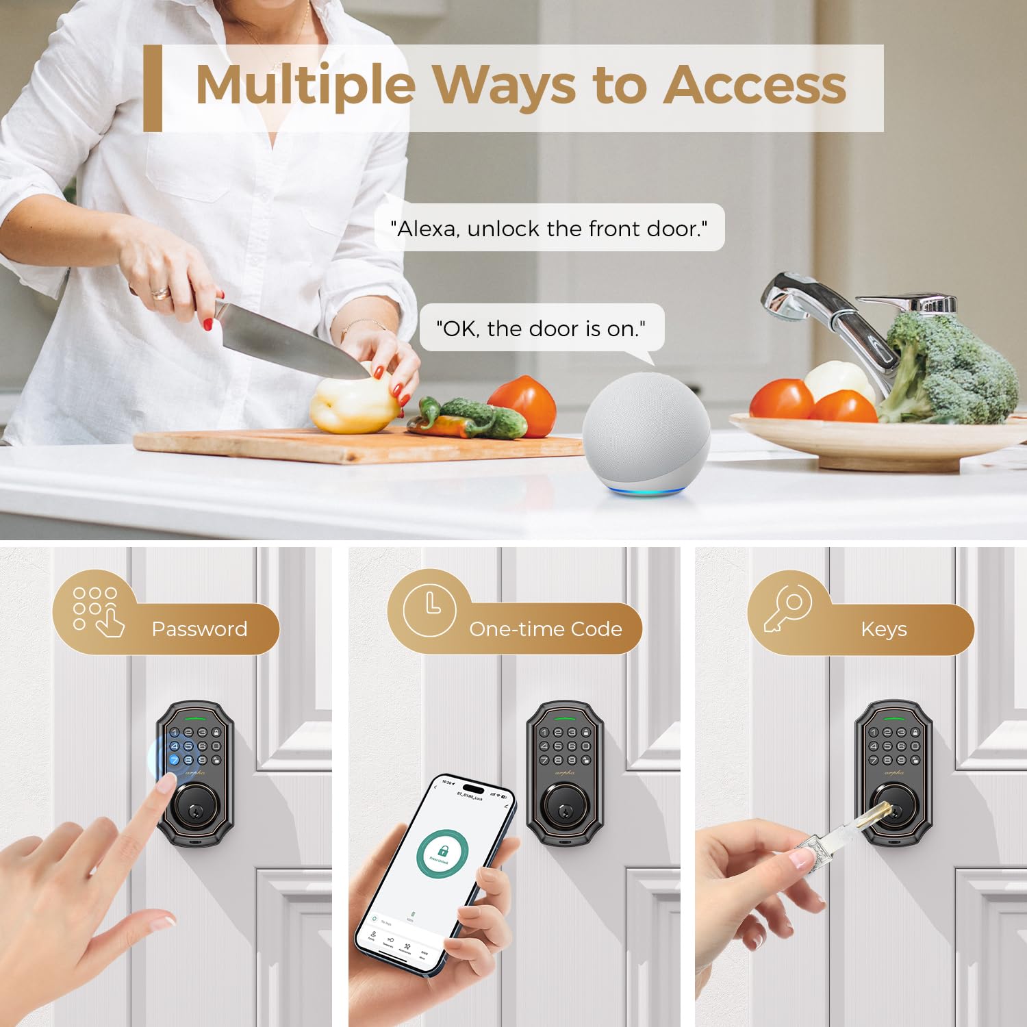 Arpha Keyless Entry Door Lock, Wifi Smart Keypad Front Door Deadbolt, Supports  Alexa Voice Control, Google Assistant, Online App Control, Anti-Peeping Password, One-Time Code, Auto Lock