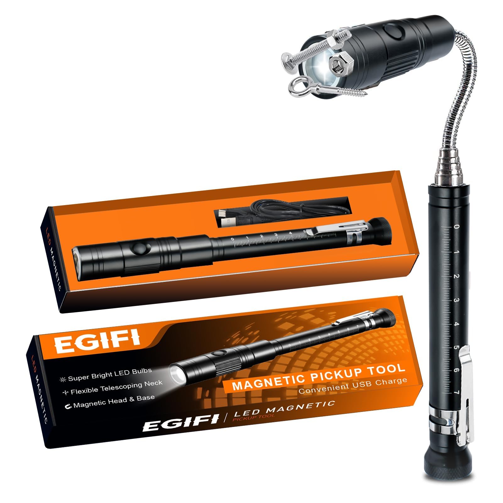 Egifi  For Him, Rechargeable Magnetic Pickup Tool, Telescoping Magnetic Flashlight Pick Up Tool, Cool Gadgets Birthday  For Men, Husband, Boyfriend