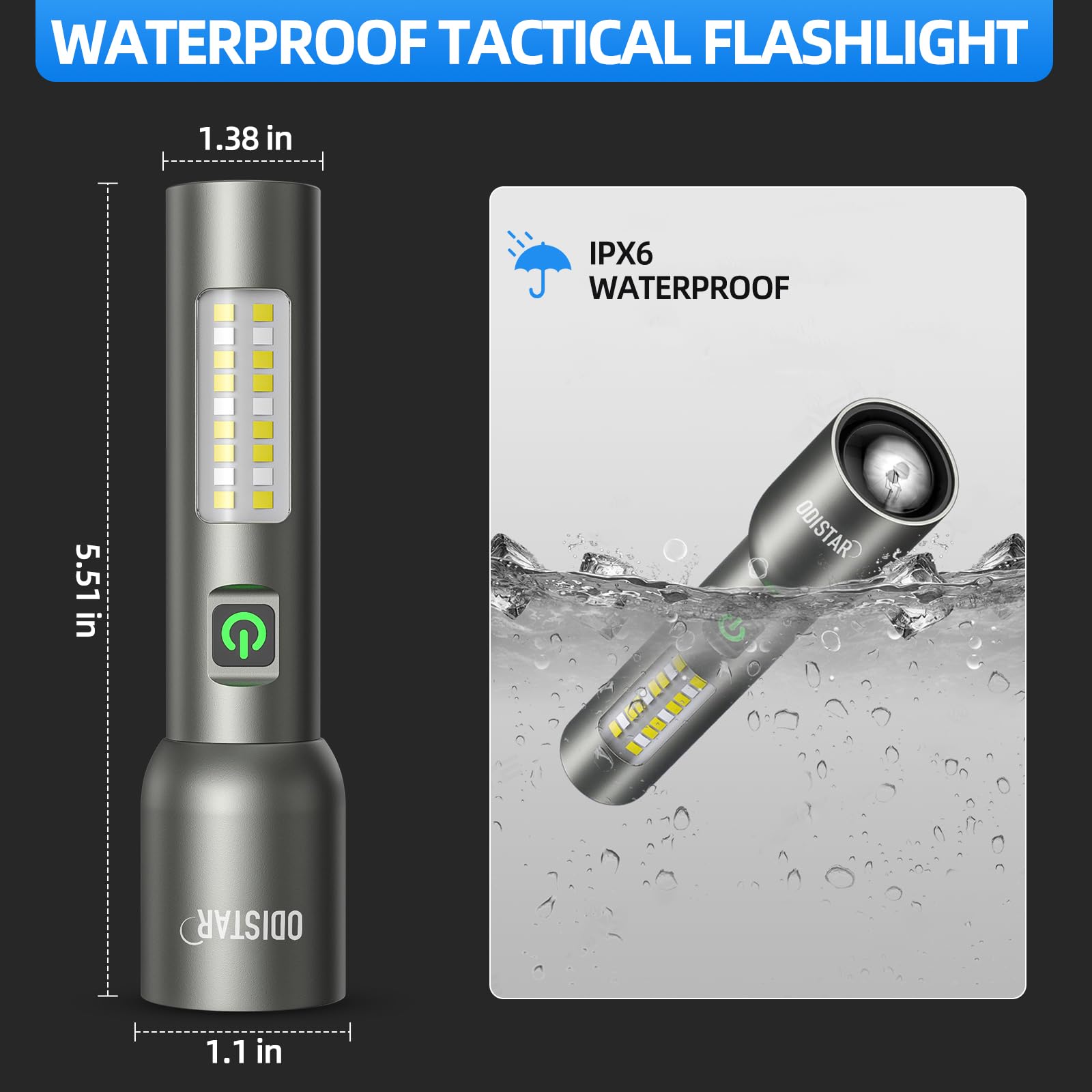 Odistar Flashlight High Lumens Rechargeable, 2000 Lumen Super Bright Led Flashlights With 7 Light Modes, Ipx6 Waterproof, Powerful Handheld Flash Light For Camping Home Emergencies（2 Pack）