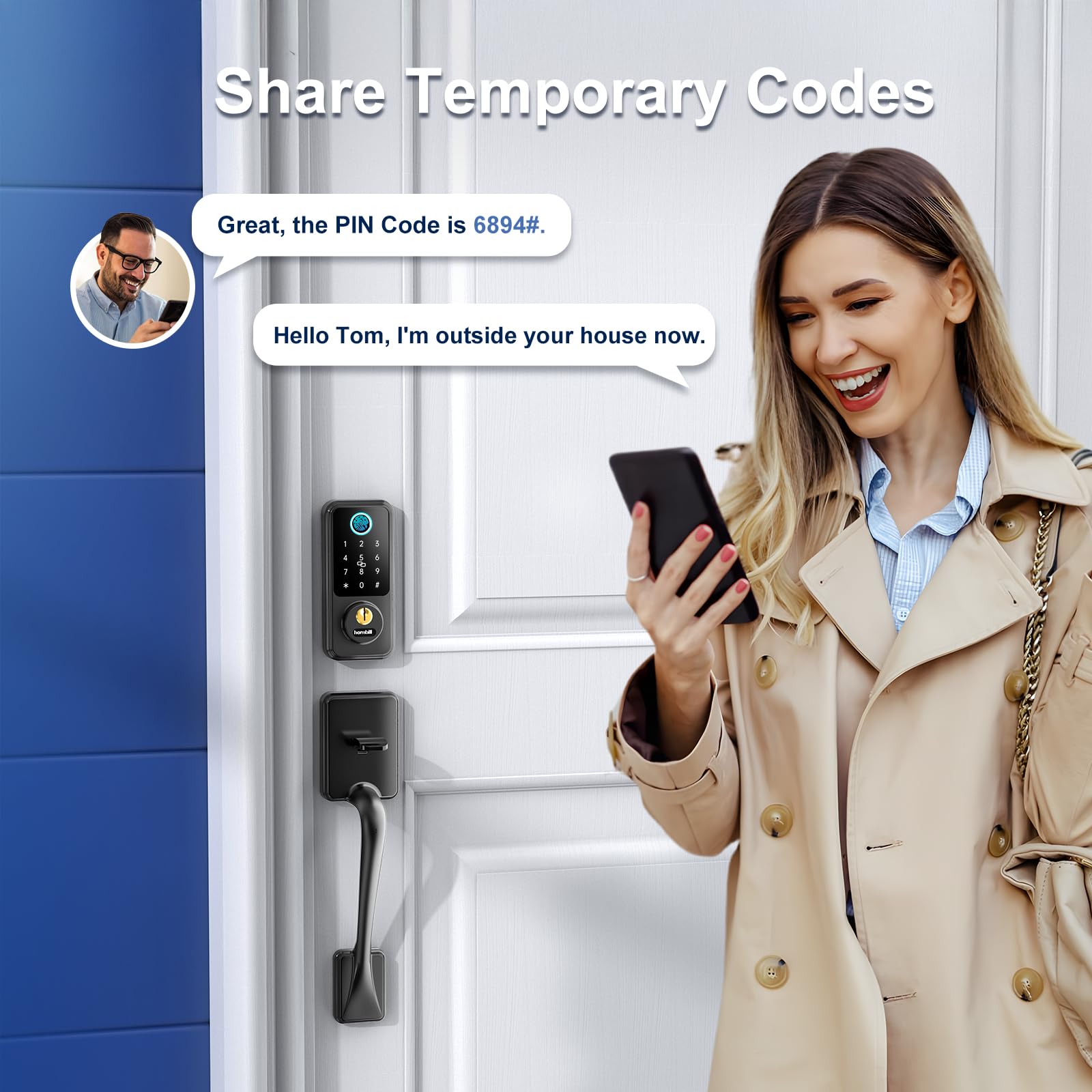 Hornbill Keyless Entry Smart Lock Set, Electronic Deadbolt Front Door Lockset, Keypad Entry Door Lock For Airbnb House Back Front Door, Matte Black