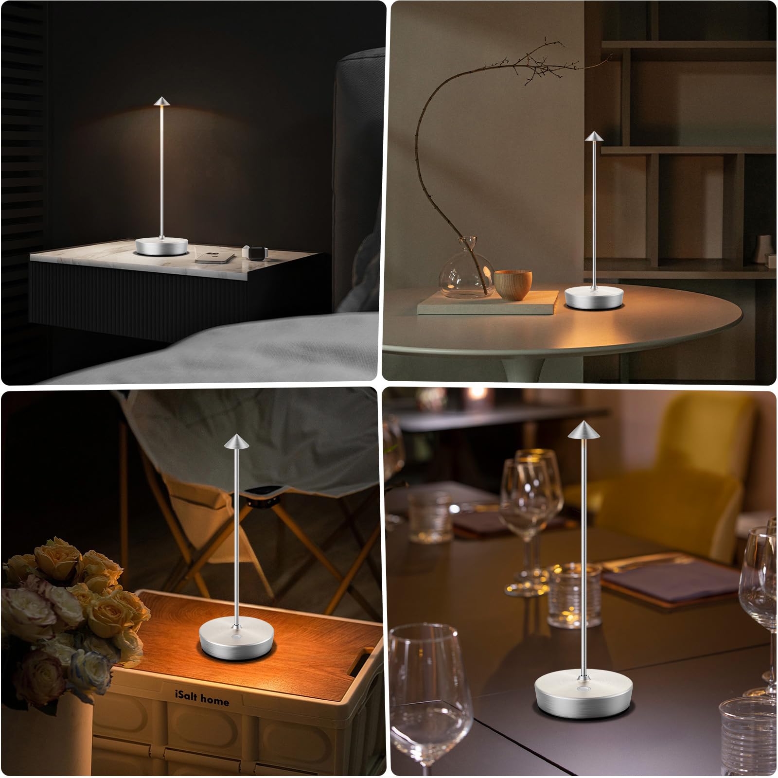 Yht Cordless Rechargeable Table Lamp, 6000Mah Outdoor Waterproof Battery Operated Table Light Led Touch Dimmable Desk Lamps For Patio Dining Restaurant Home Living Room Set Of 2 Silver
