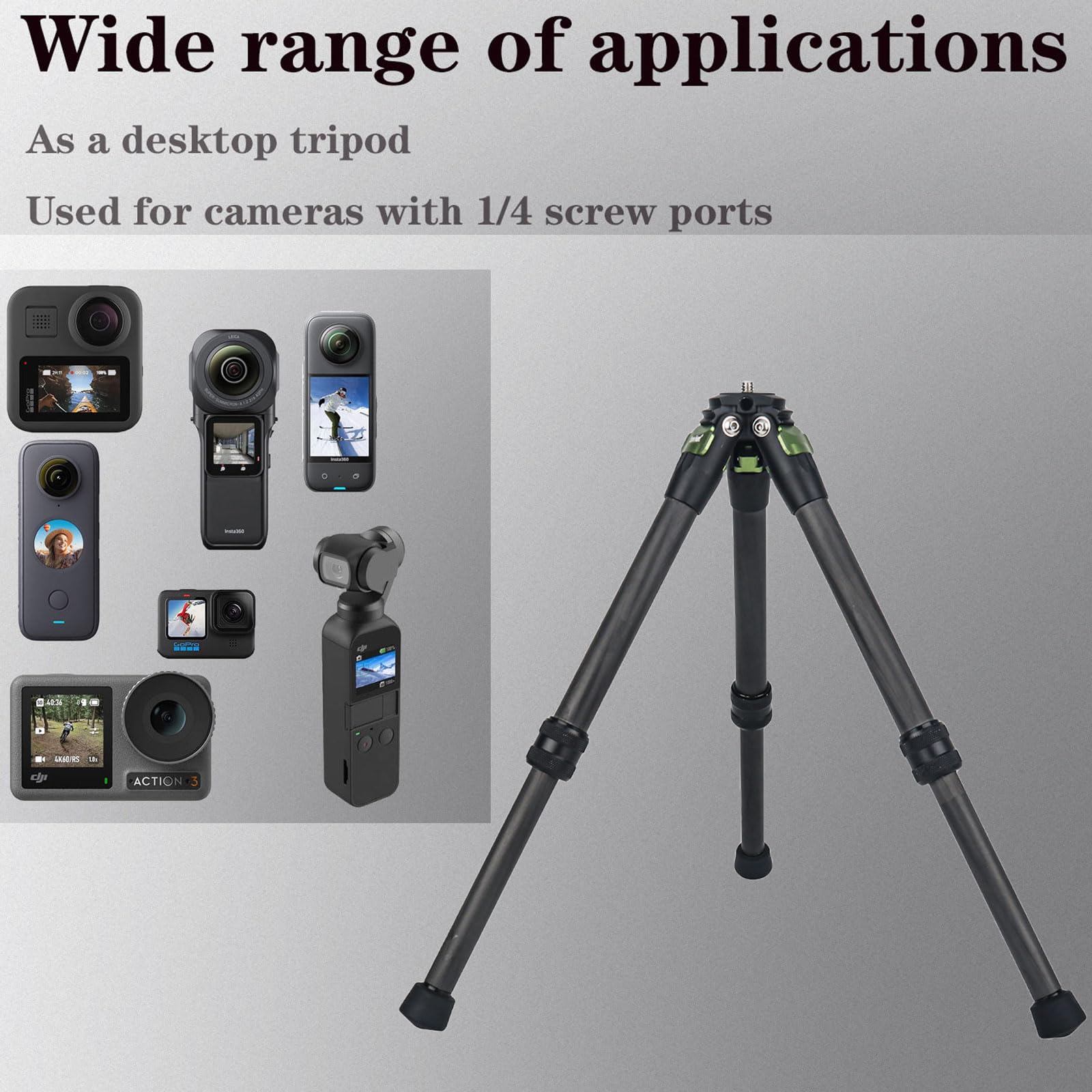 Inksoon Universal Mini Tripod Desktop Travel Carbon Fiber Tripod For Insta360 X4 Insta 360 One X4 X3 X2 X Rs R Gopro Go Pro Hero 13 12 11 10 9 8 7 6 5 4 3 And Dji Osmo Sport Accessories (Green)
