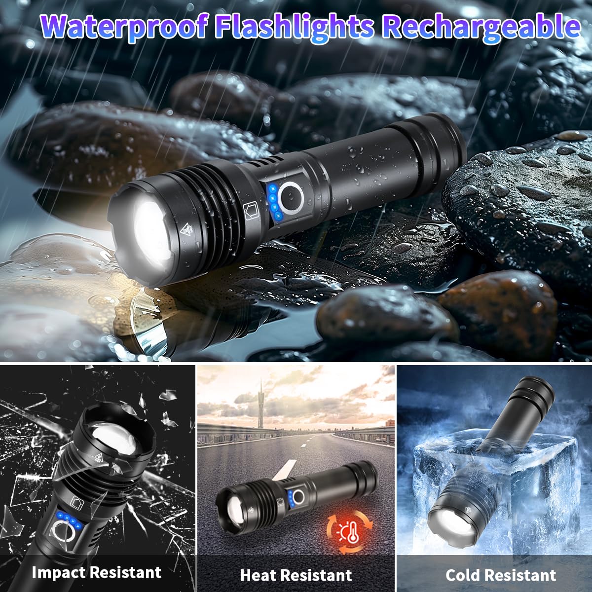Liuptiuo Rechargeable Flashlights High Lumens, 990000Lm Super Bright Flashlight Rechargeable With 5Mode, High Powered Tactical Flashlights High Lumens, Adjustable Led Flash Light For Camping Hiking Emergencies