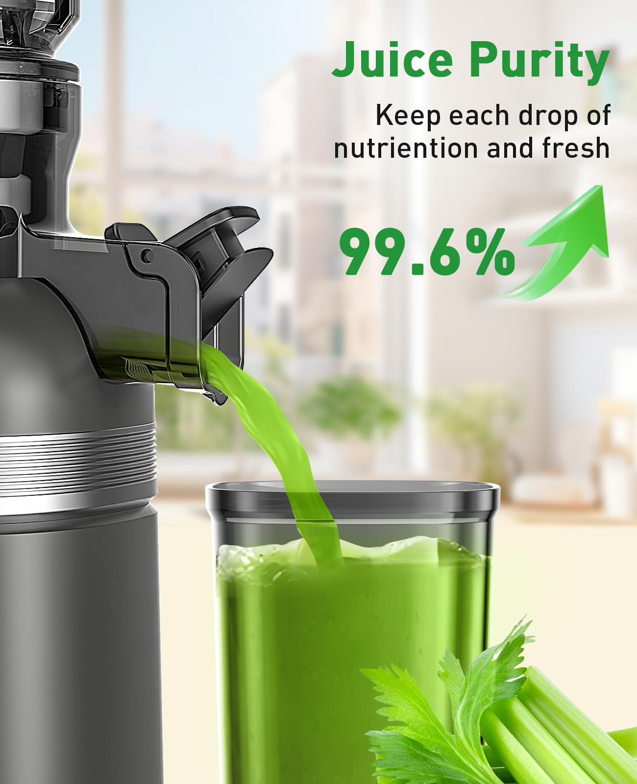 GlowWise Cold Press Masticating Juicer Machines with Built-in Blades for Slicing Whole Fruits & Vegetables, 4.35" Large Feeding Chute - Koospark