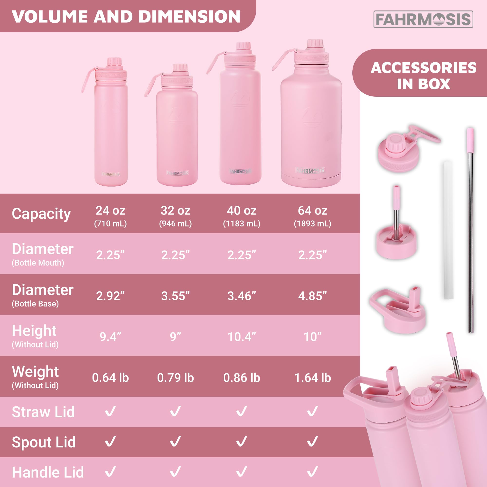 64 Oz Insulated Water Bottle With Strap Stainless Steel Sports Water Bottle With 3 Lids