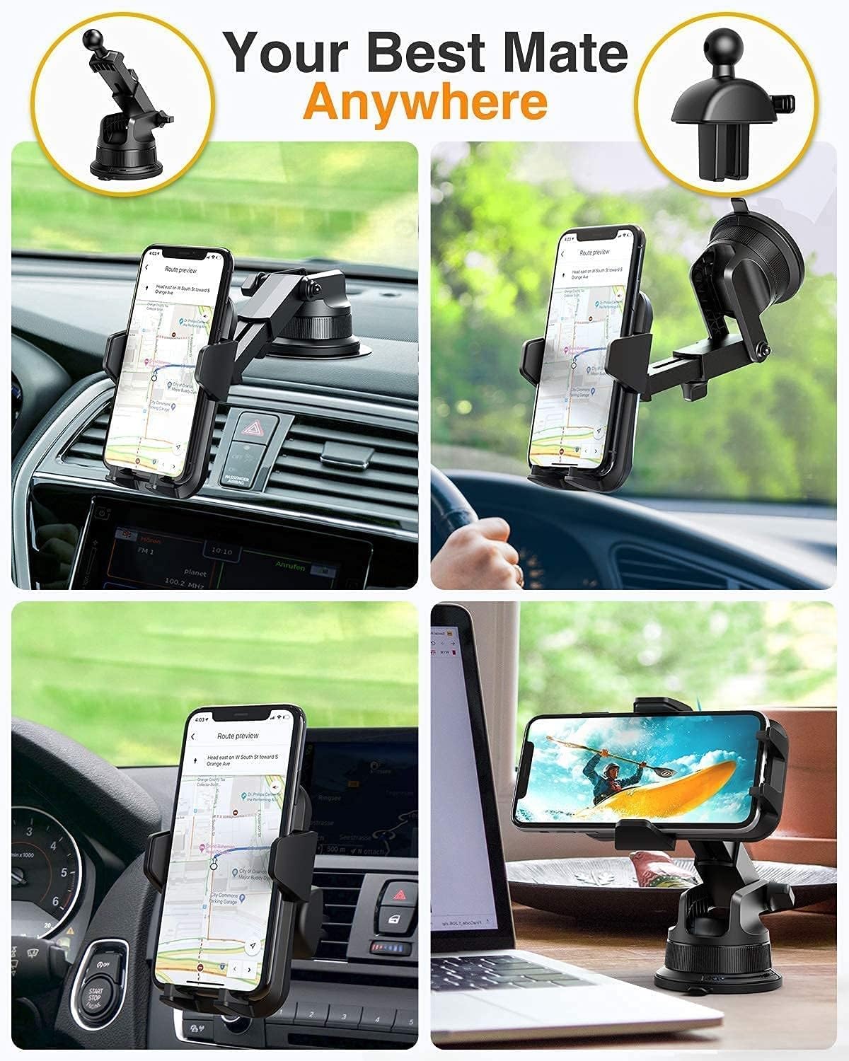 Vanmass [  Phone Holders For Your Car [Super Suction Cup] Cell Phone Mount Car Dashboard Window Vent Desk Fit For Iphone 16 Pro Max 15 14 Universal Hands Automobile Vehicle Cradle