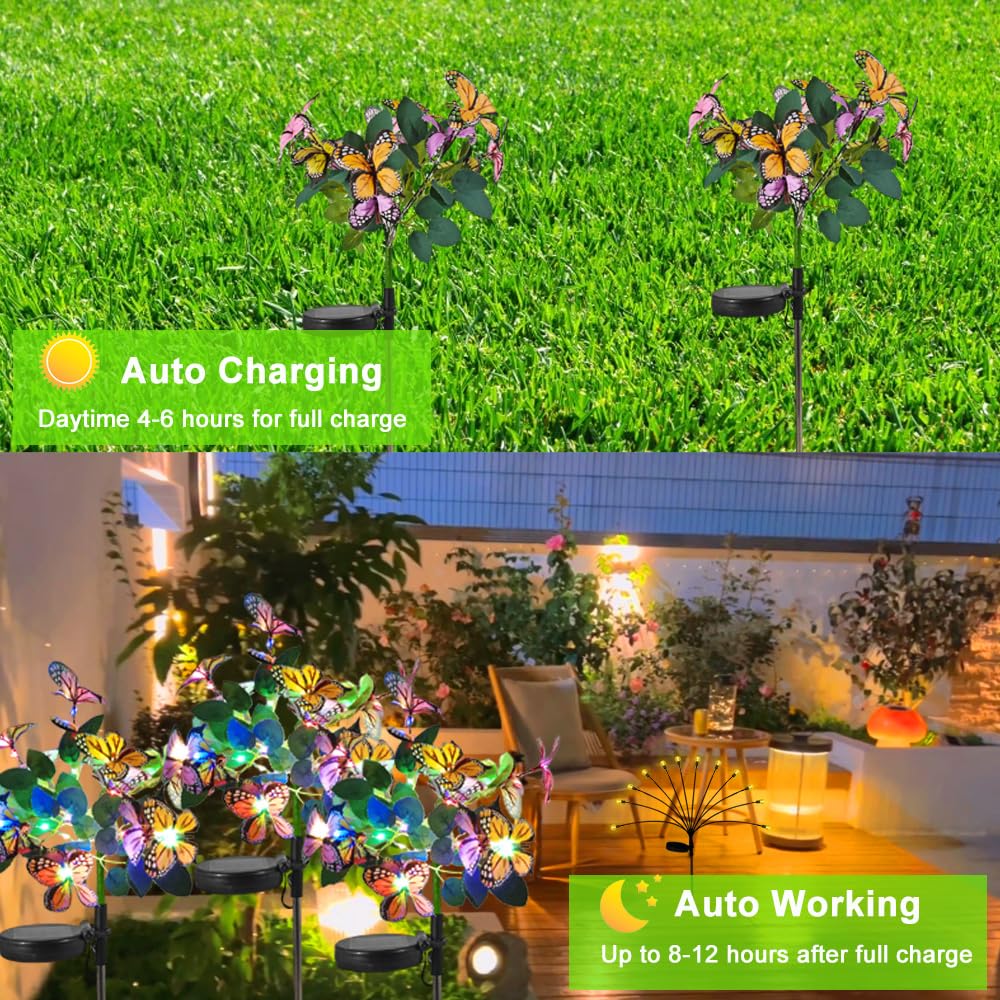 Opvande Solar Butterfly Lights Outdoor Waterproof，2Packgarden Light Decorative Solar Stake Lights With Butterflies Decor For Yard Lawn Patio Pathway