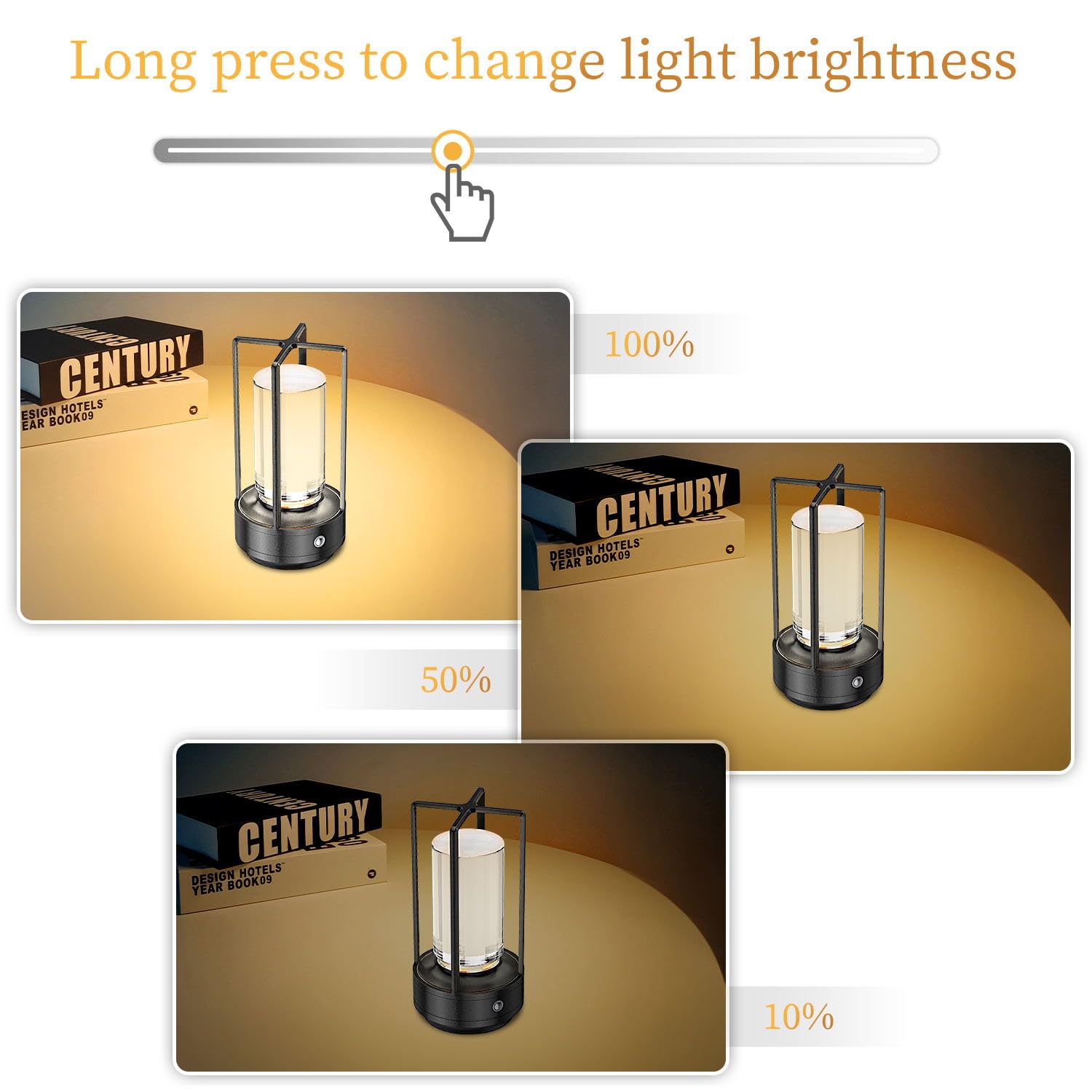 Scopow Portable Crystal Lantern Table Lamp For Indoor/Outdoor ,Rechargeable Cordless Led Lamp, 3-Colour Infinitely Dimming Battery Powered Small Desk Lamp, Restaurant/Coffee/Camping