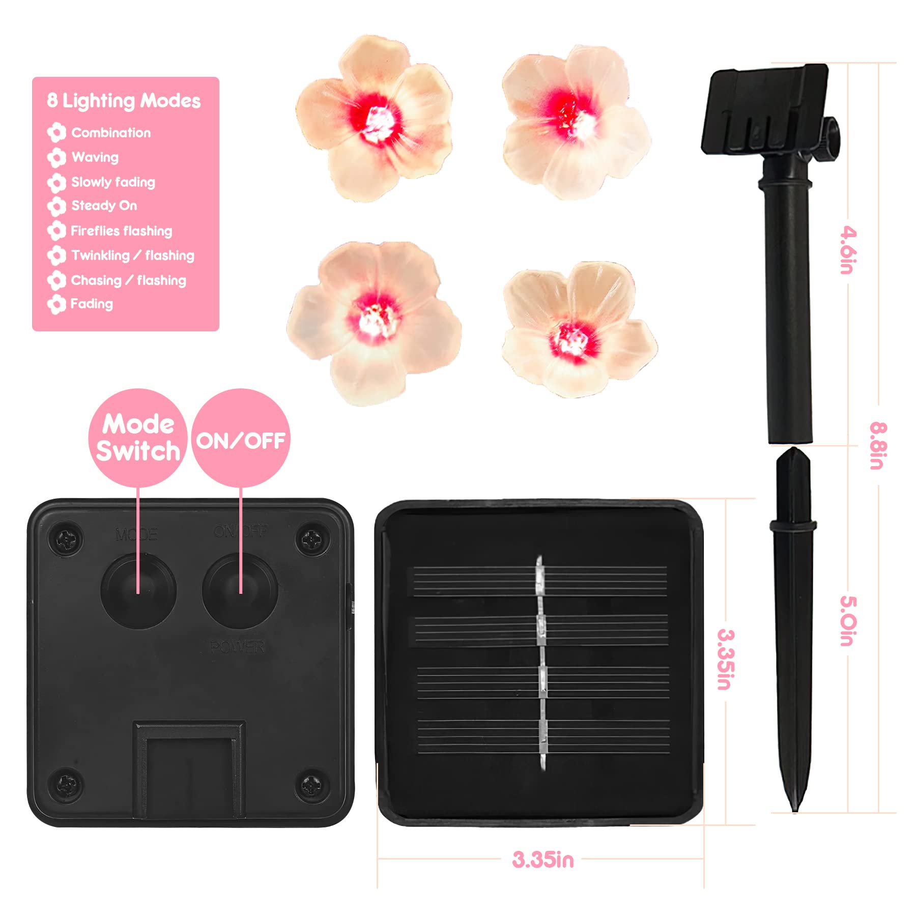The Hxt Bartlett Garden Decor Solar Outdoor Flower Lights Cherry Blossom Solar Decor Garden Fairy Lights Sakura Flower Patio Lights Yard Decor 14Ft 40Leds Solar Pathway Floral Garland Fence Window Decoration