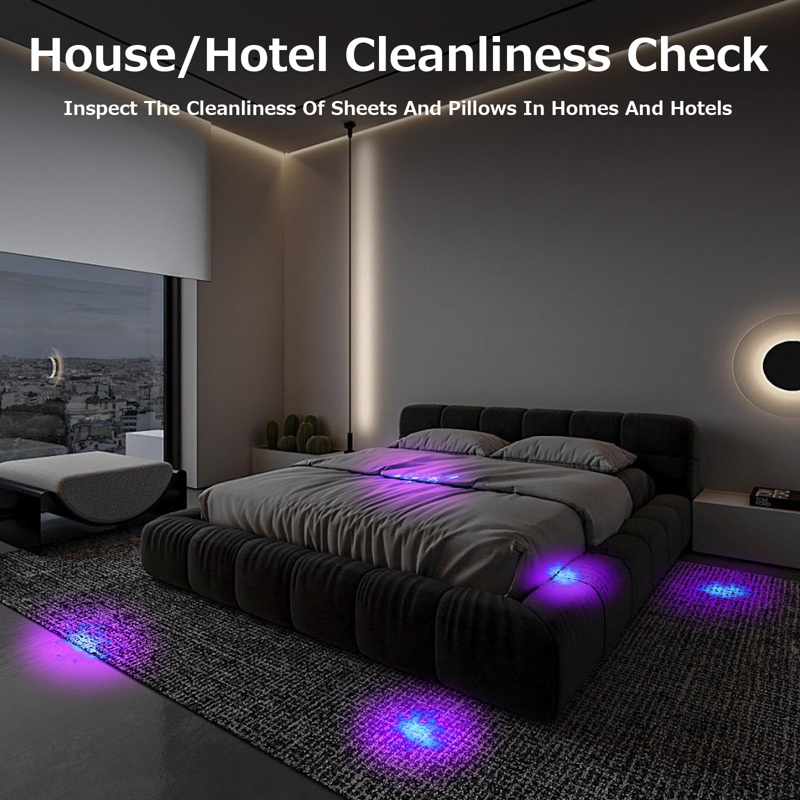 Benss 2 Pack Rechargeable Black Light, 60W 5000 Mah Dimmable Uv Black Light, 100 Led 395 Nm Ultraviolet Blacklight, For Dog Cat Pet Urine Stains Detection, Bed Bug, Scorpions, Bedroom, Camping, Outdoor