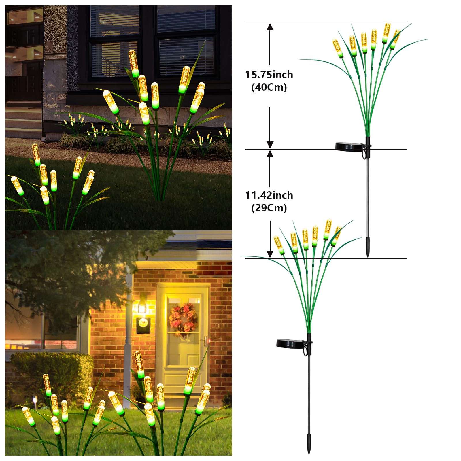 Cubetoou Swaying Solar Garden Lights - Outdoor Waterproof, Solar Firefly Lights, Warm White (2-Pack)