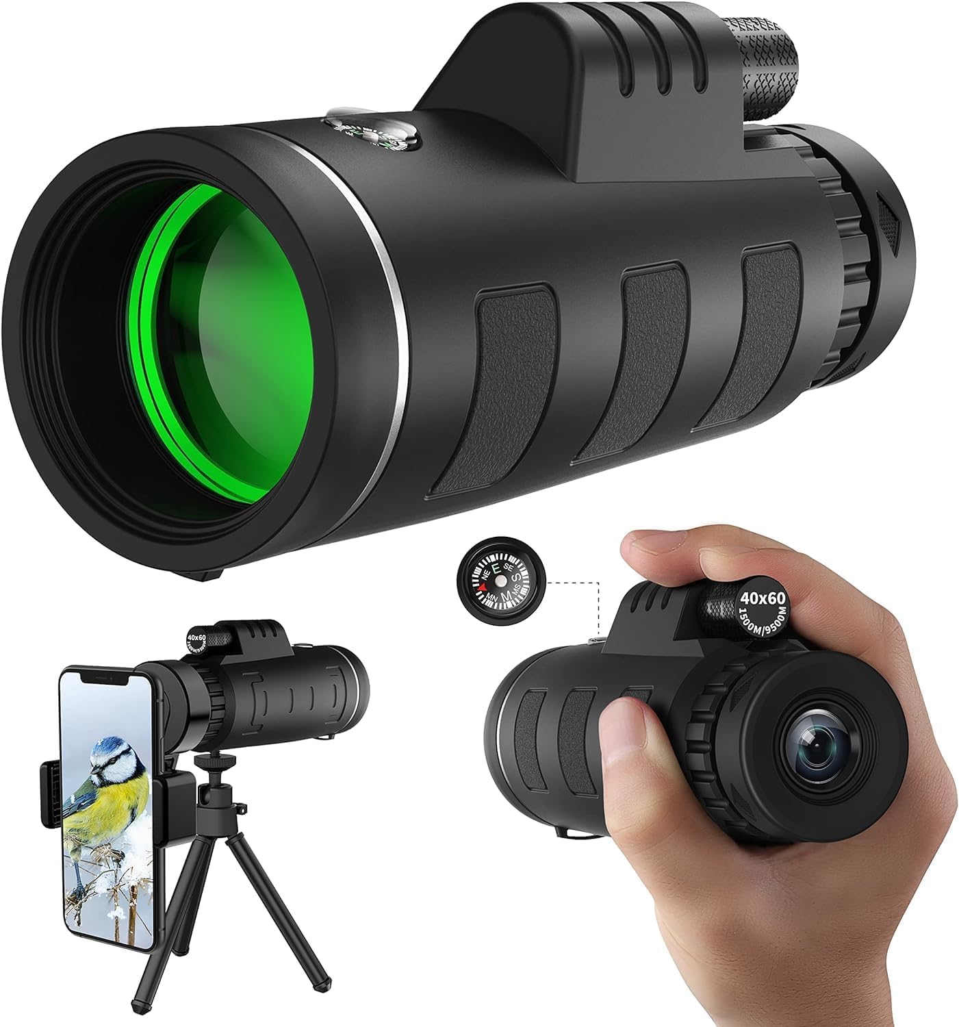 Hilarms 40X60 Hd Monocular Telescope, Monoculars For Adults High Powered With Smartphone Adapter & Tripod, Hiking Gear Night Vision Hunting Camping Star Watching Bird Wildlife