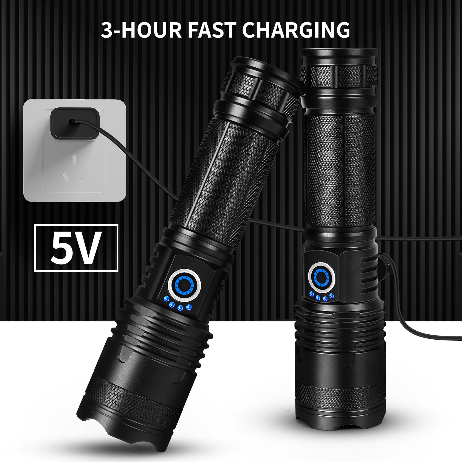 Lbe Rechargeable Led Flashlights High Lumens, 990,000 Lumens Super Bright Flashlights With 5 Modes, Waterproof Powerful Flash Light Multifunctional Flashlights For Home Camping Hiking(2 Pack)