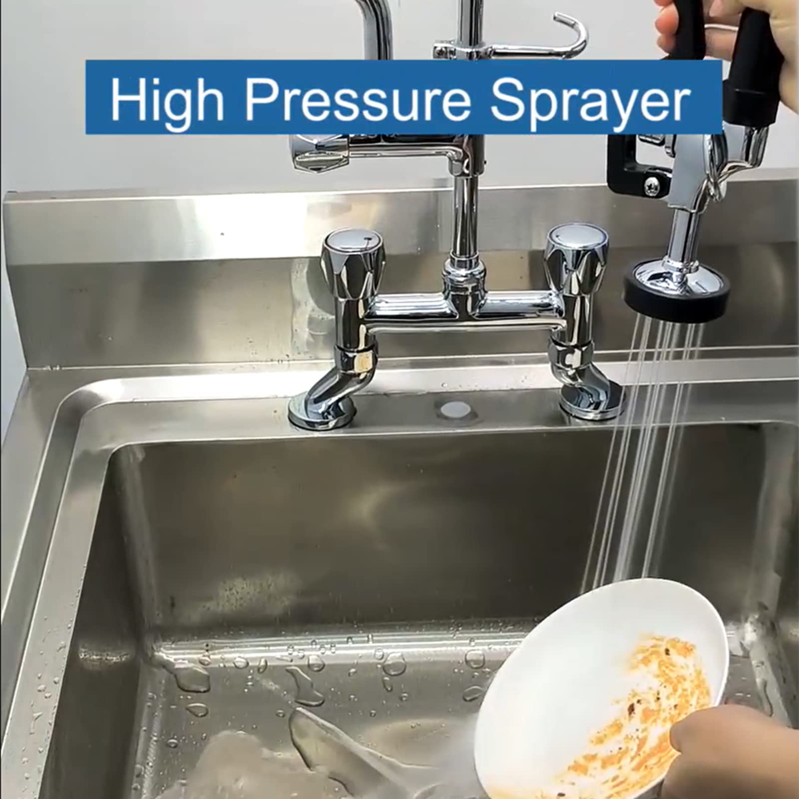 Ms Commercial Kitchen Sink Faucet With Sprayer 4-8 Inch Adjustable Center Deck Mount 25'' Height Brass Pre Rinse Unit With Spray Valve And 8 Inch Add On Spout Fit For Restaurant Hotel Laundry Sink