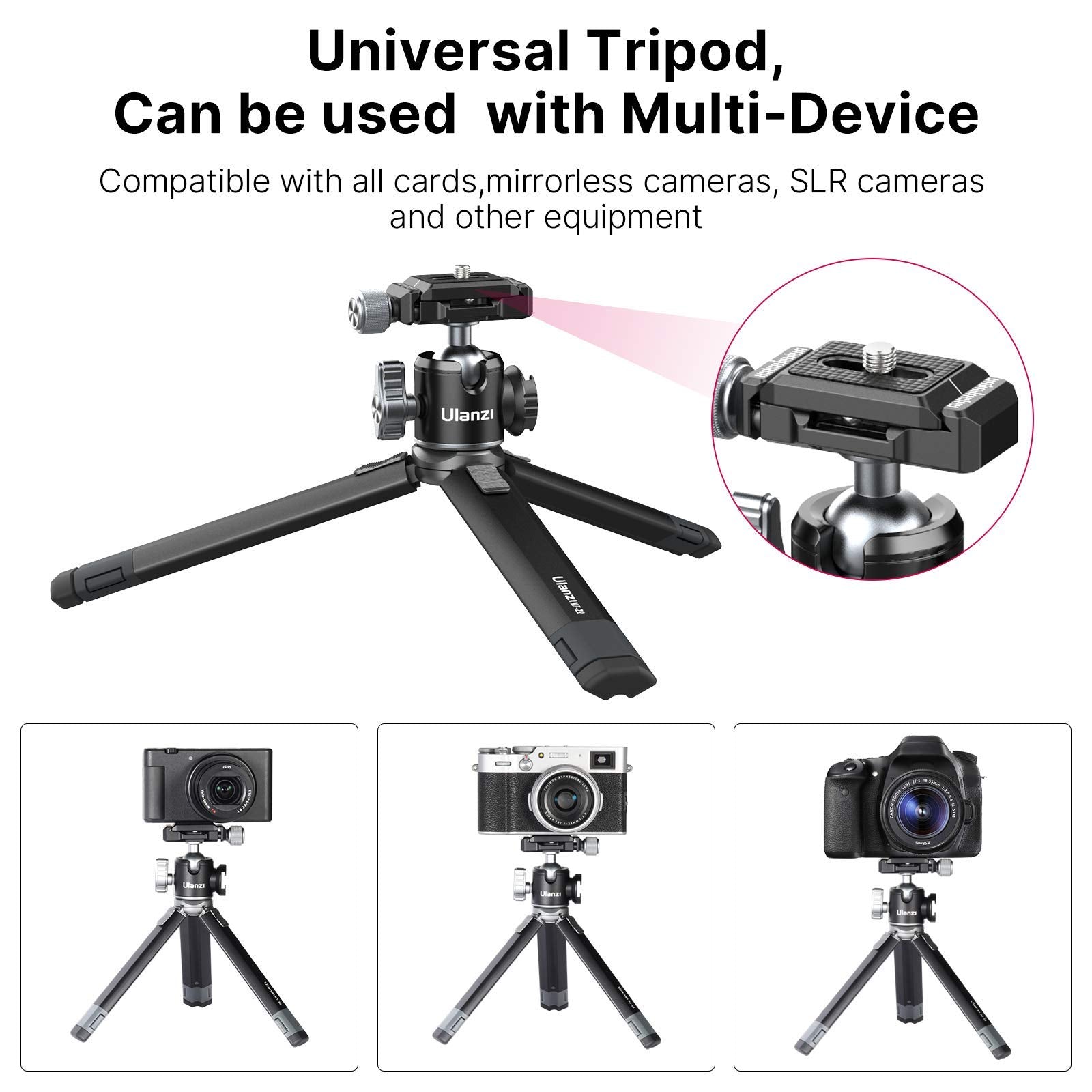 Pictron Portable Desktop Mini Tripod Mt-24 Compact Camera Tripod Aluminum Alloy With 360° Ball Head,1/4 Inches Quick Release Plate For Dslr Camera Video Camcorder, Load Up To 11Lbs/5Kg