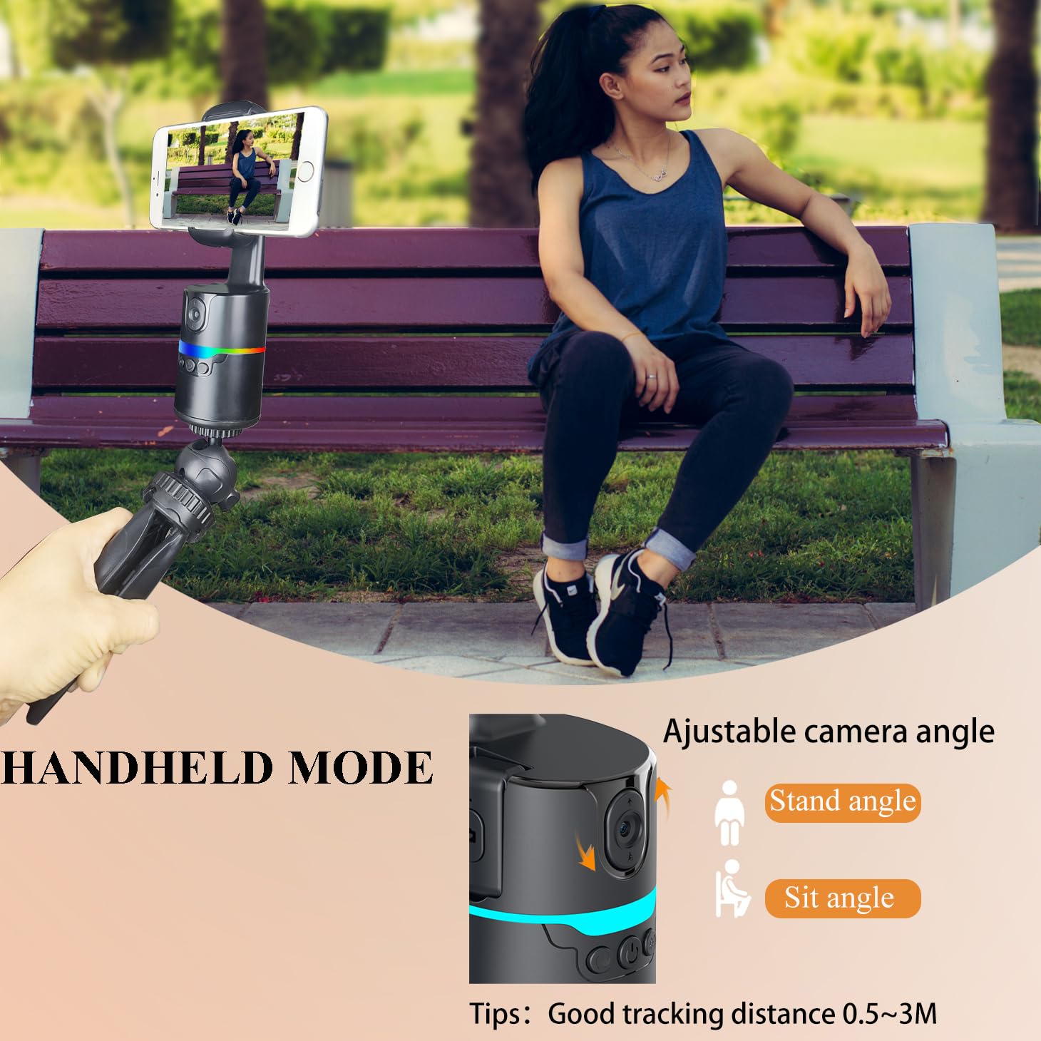 Ziqintech Auto Face Tracking Tripod 360 Rotation With Stand,Vlogging Kit For Iphone Andriod Phone, Smart Following Phone Holder, Noneedapp Gesture Recognition W/Remote