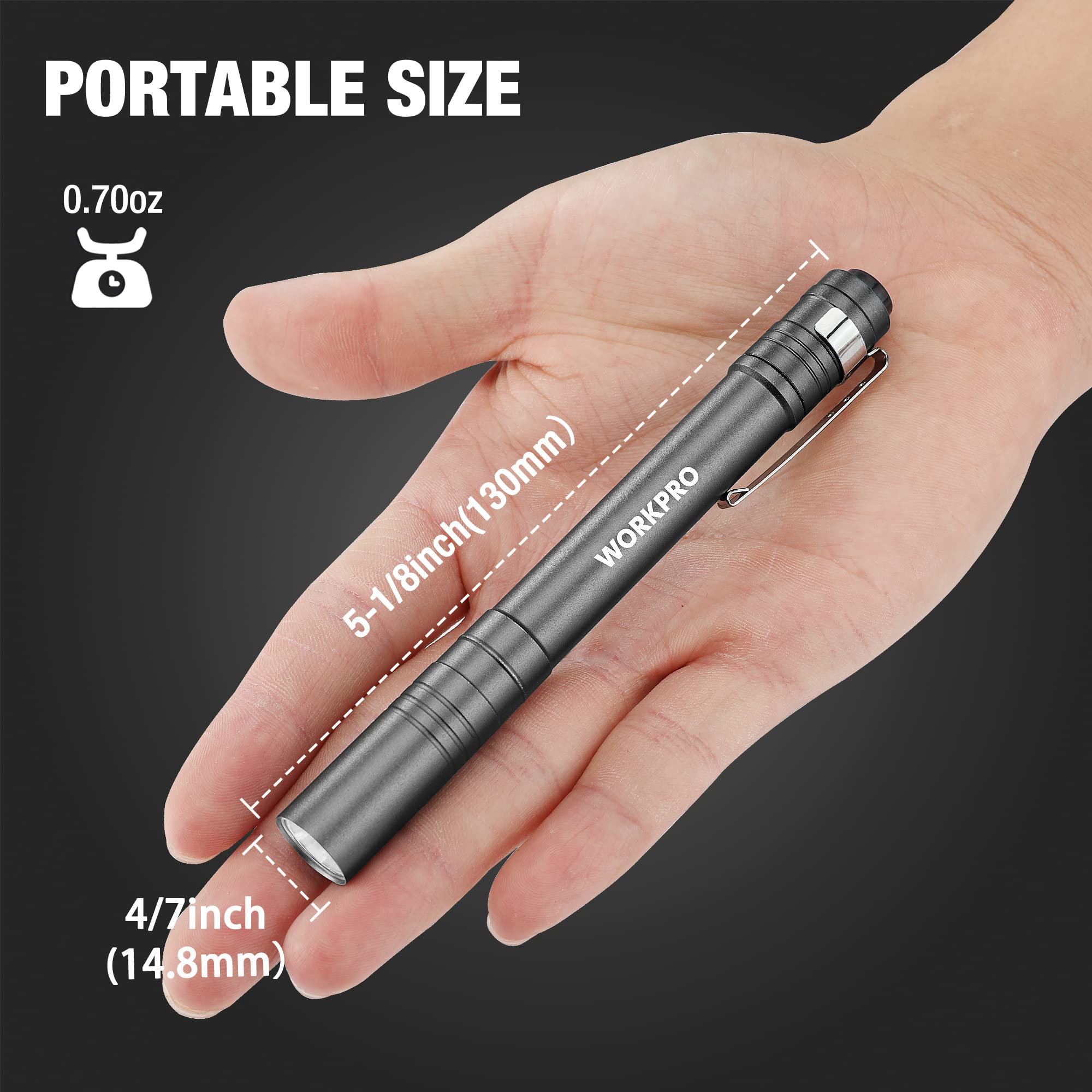 Workpro Led Pen Light, Aluminum Pen Flashlights, Pocket Flashlight With Clip For Inspection, Emergency, Everyday, 2Aaa Batteries Include, Gray(4-Pack)