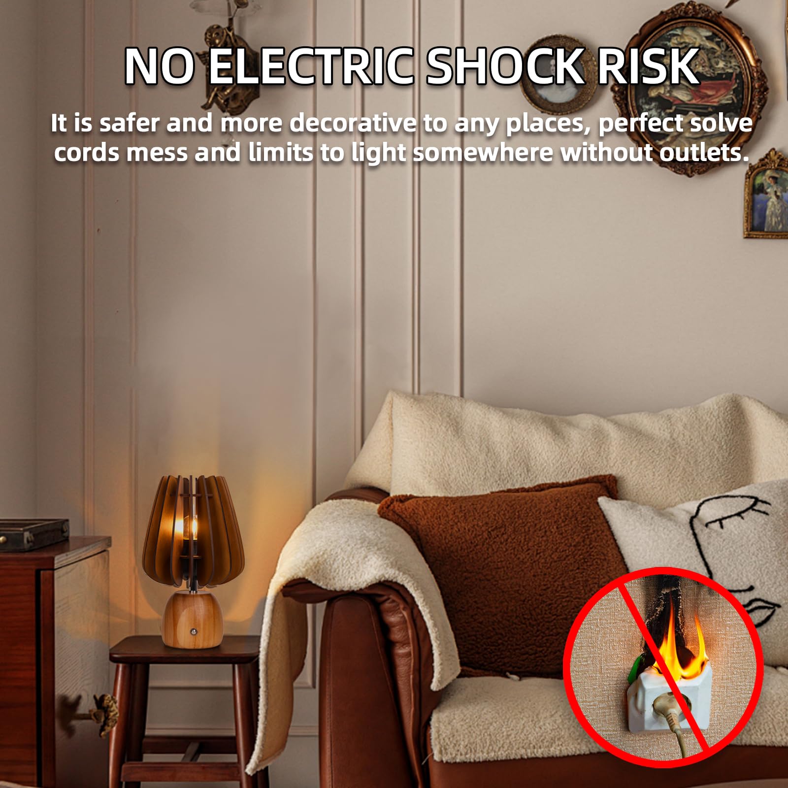 Mj Premier Rechargeable Table Lamp Cordless, Wooden Battery Operated Lamp With Touch Dimmer Switch - 1800Mah Mushroom Touch Lamp Wireless, Table Lamp For Bedroom/Livingroom/Bathroom/Kitchen/Corner/Entryway