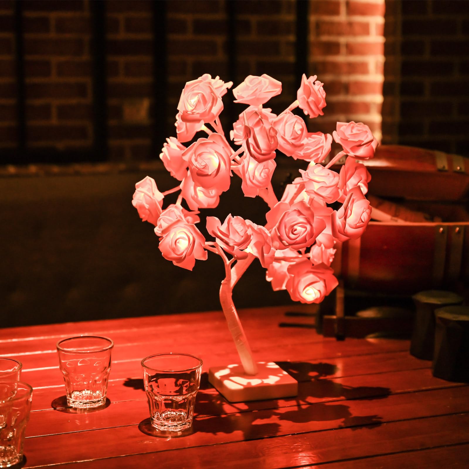Hawisphy Rose Flower Tree Lamp, 32 Led Rose Table Lamp For Girls Woman Teens Decor Battery Powered For Bedroom Living Room Birthday Wedding Valentine'S Mother'S Day Decorations (Pink Rose)