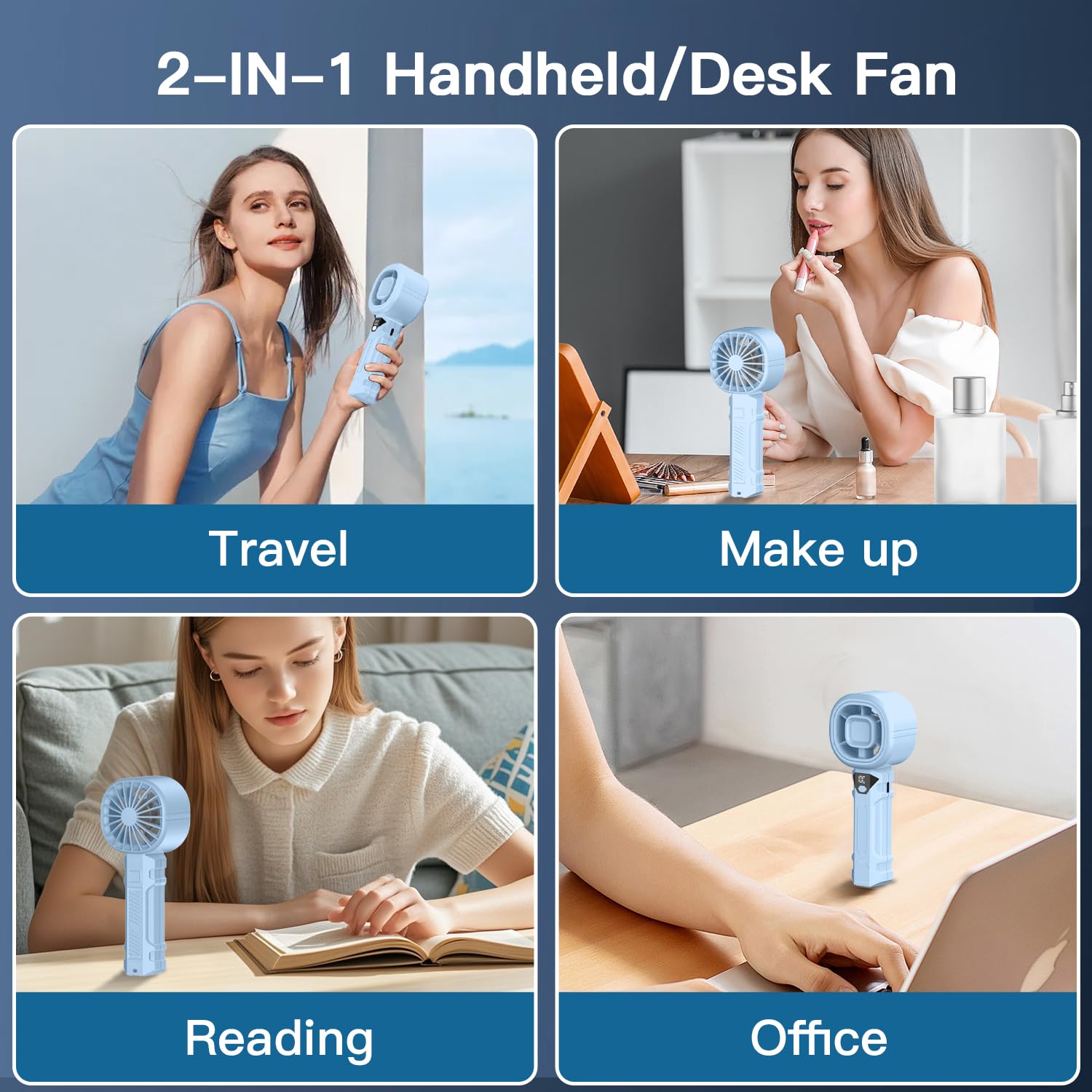 Portable Handheld Fan, Mini Personal Fans With Digital Display, 3 Wind Speeds, 3000Mah Battery Usb