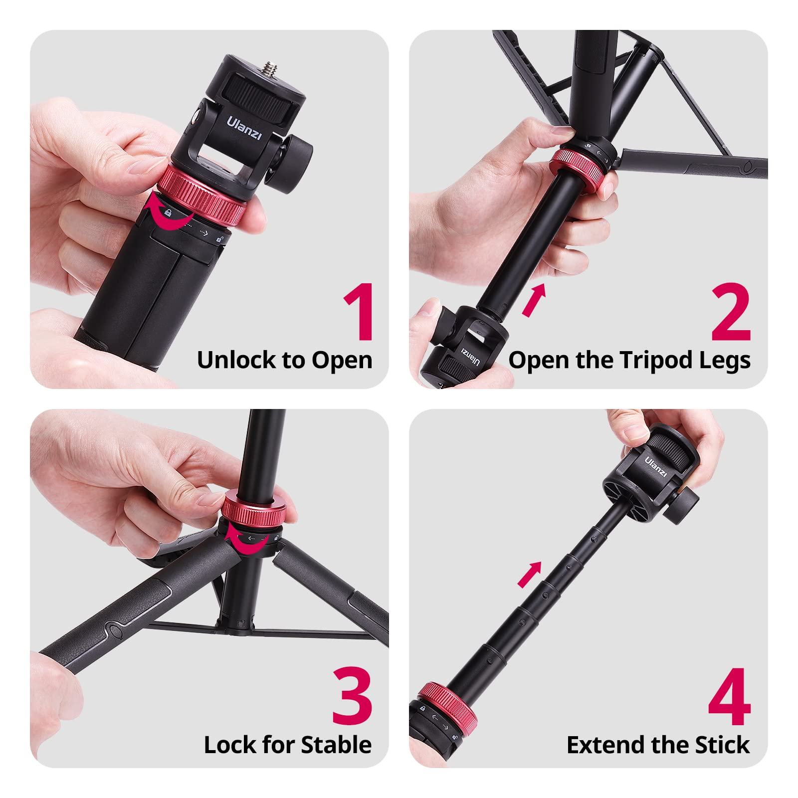 Ulanzi 59In Selfie Tripod For Camera - Mt-71 Invisible Long Extendable Selfie Vlog Handle Portable Lightweight Tripod Stand 7 Sections For Action Cameras